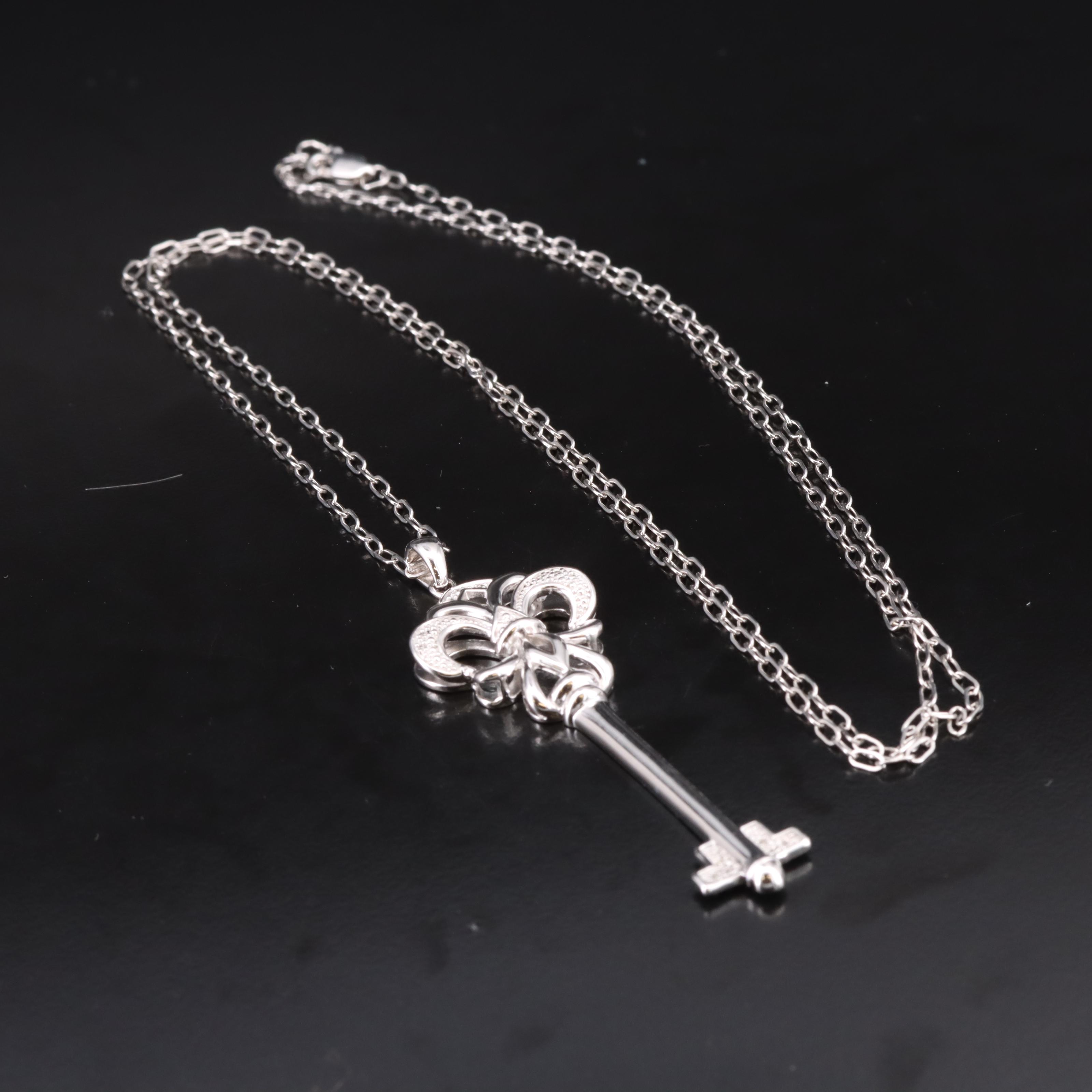 Sterling Diamond Key Pendant Necklace EBTH