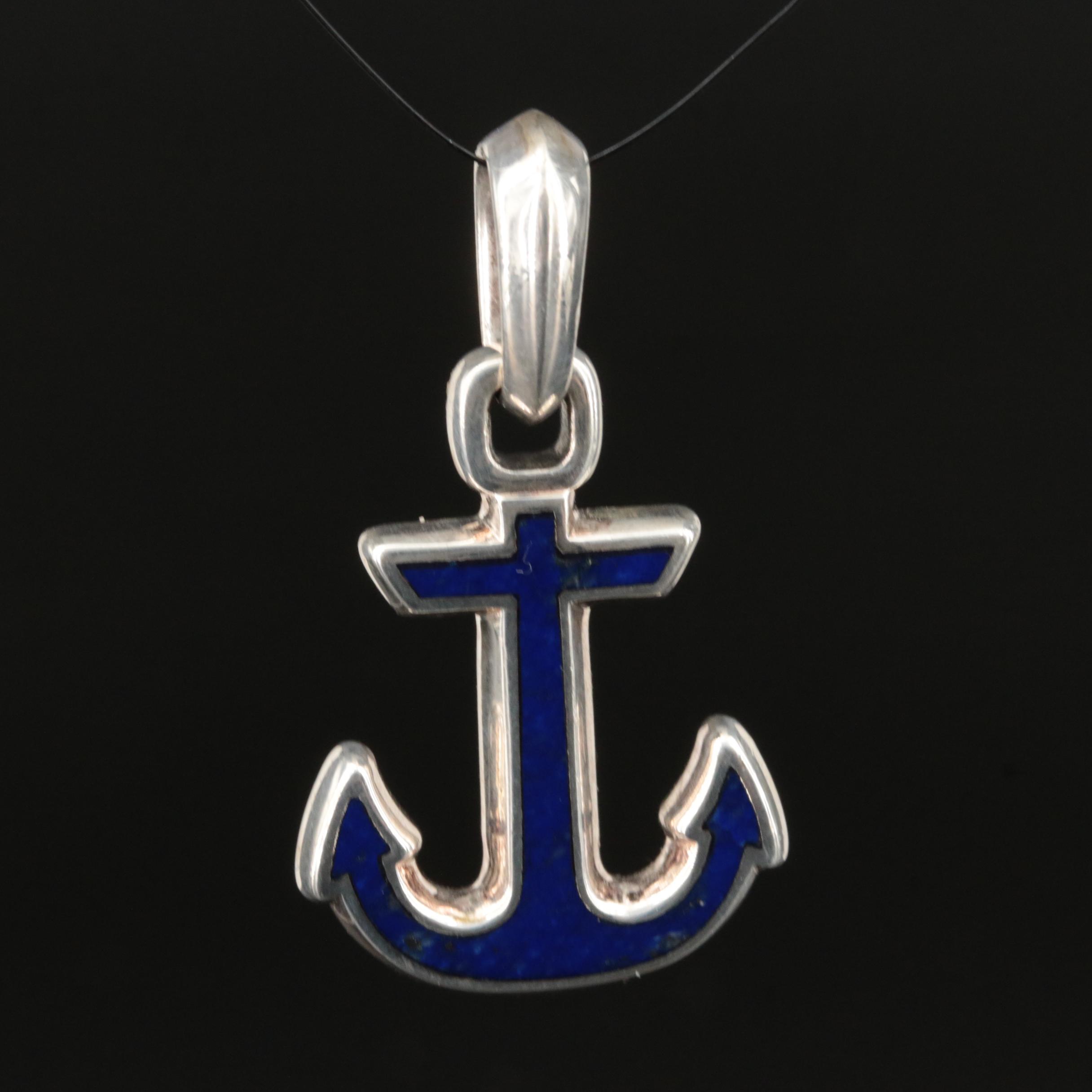 David Yurman "Maritime Anchor Amulet" Sterling Lapis Lazuli Pendant EBTH