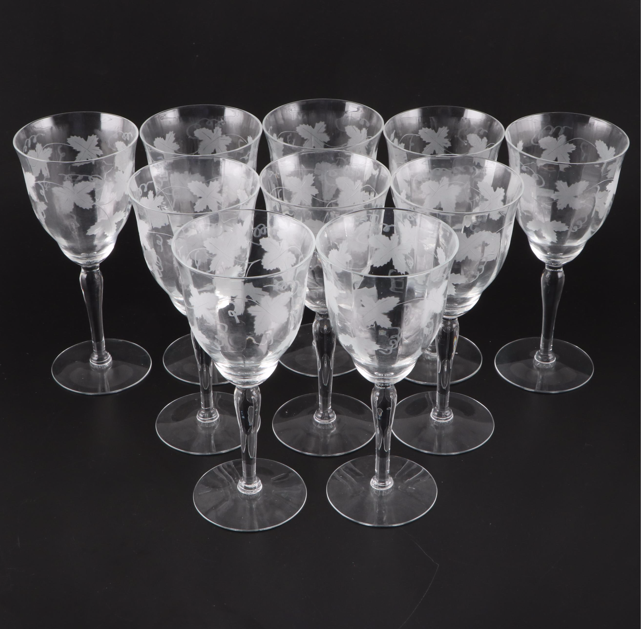 Etched Glass Goblets and Decanter, Mid to Late 20th Century EBTH