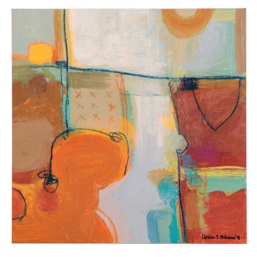 Ursula Brenner Abstract Mixed Media Painting "Sunset," 21st Century