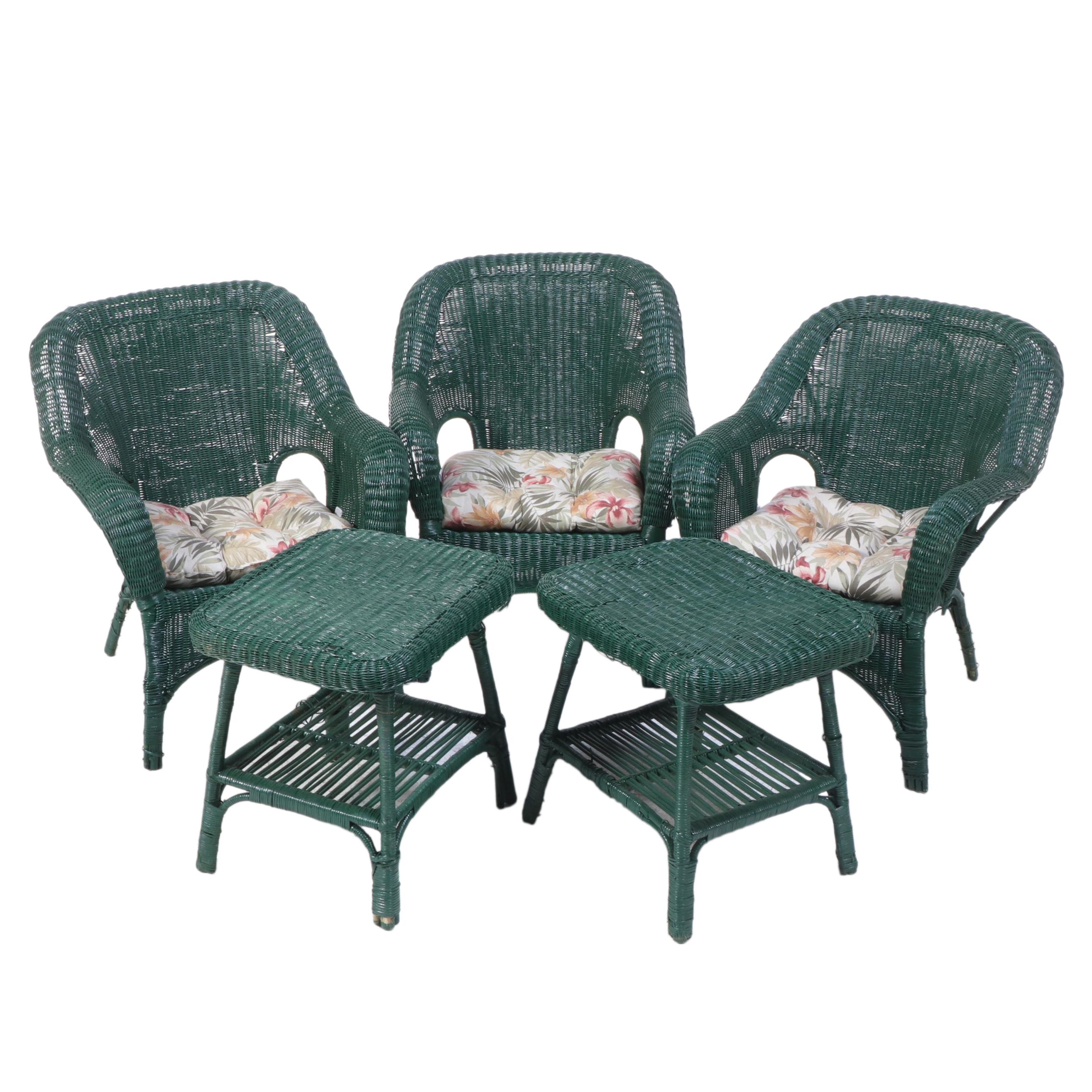 Green Wicker Patio Armchairs and Side Tables EBTH