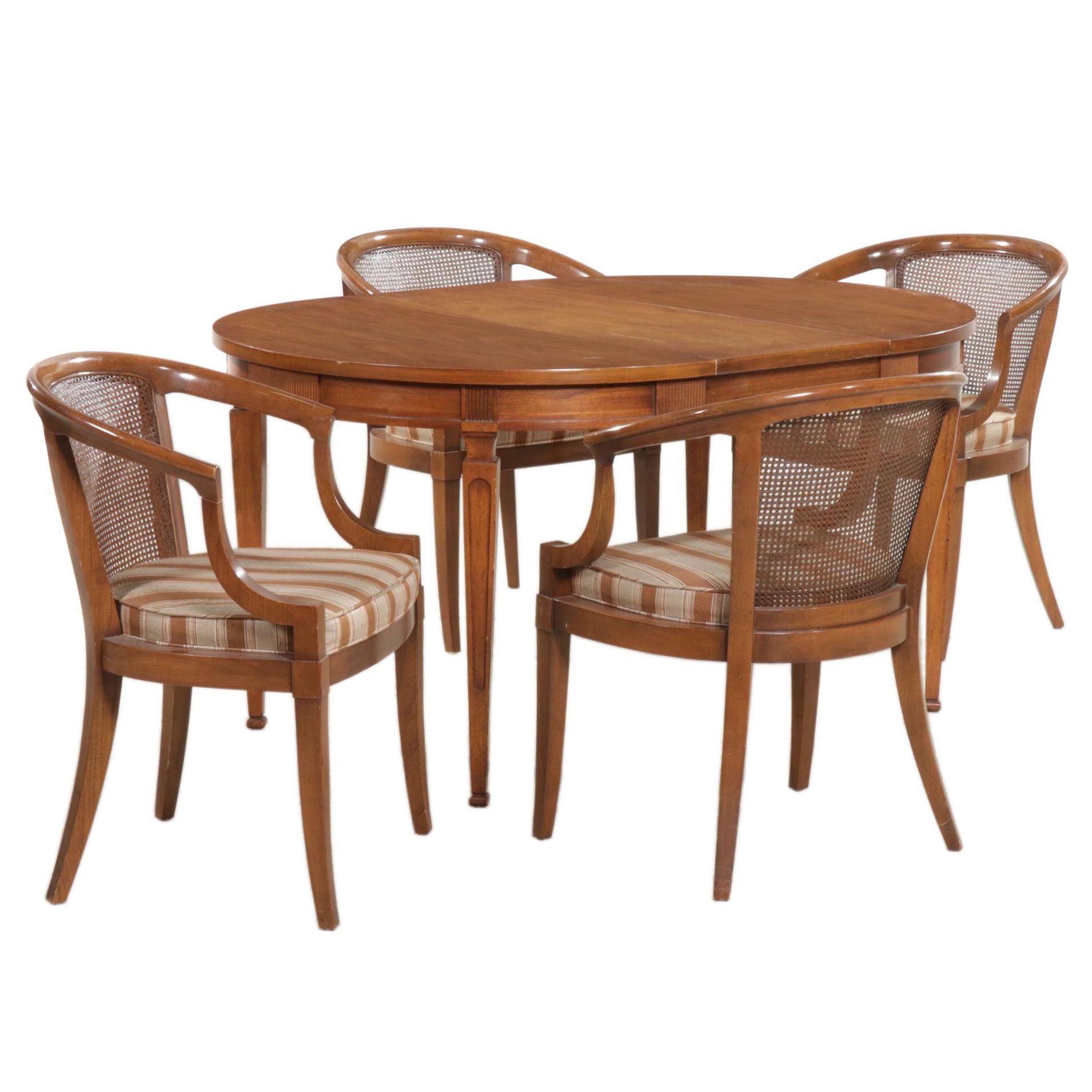 White Furniture Italian Neoclassical Style Dining Table and Cane Back