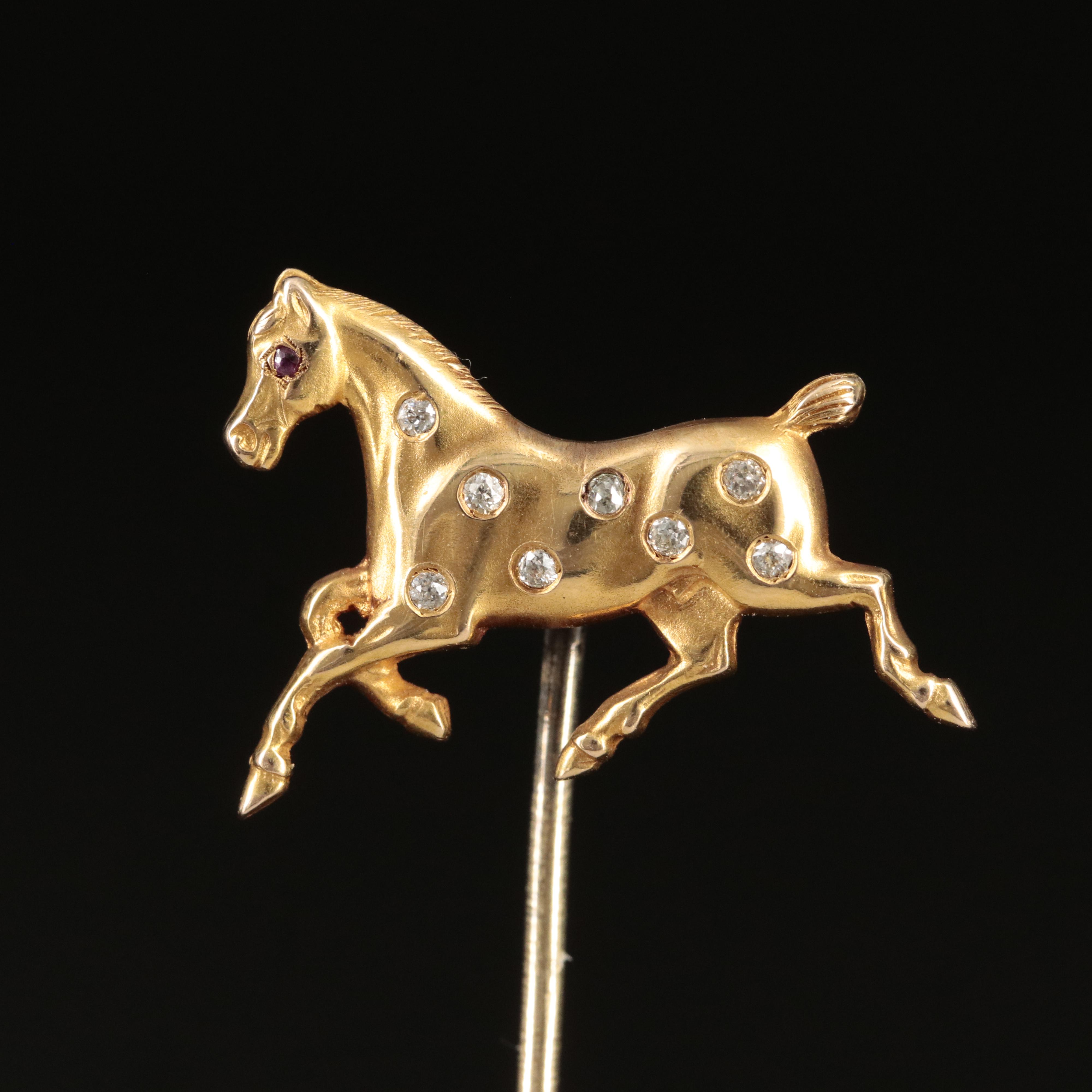 14K Diamond and Ruby Prancing Horse Stick Pin EBTH