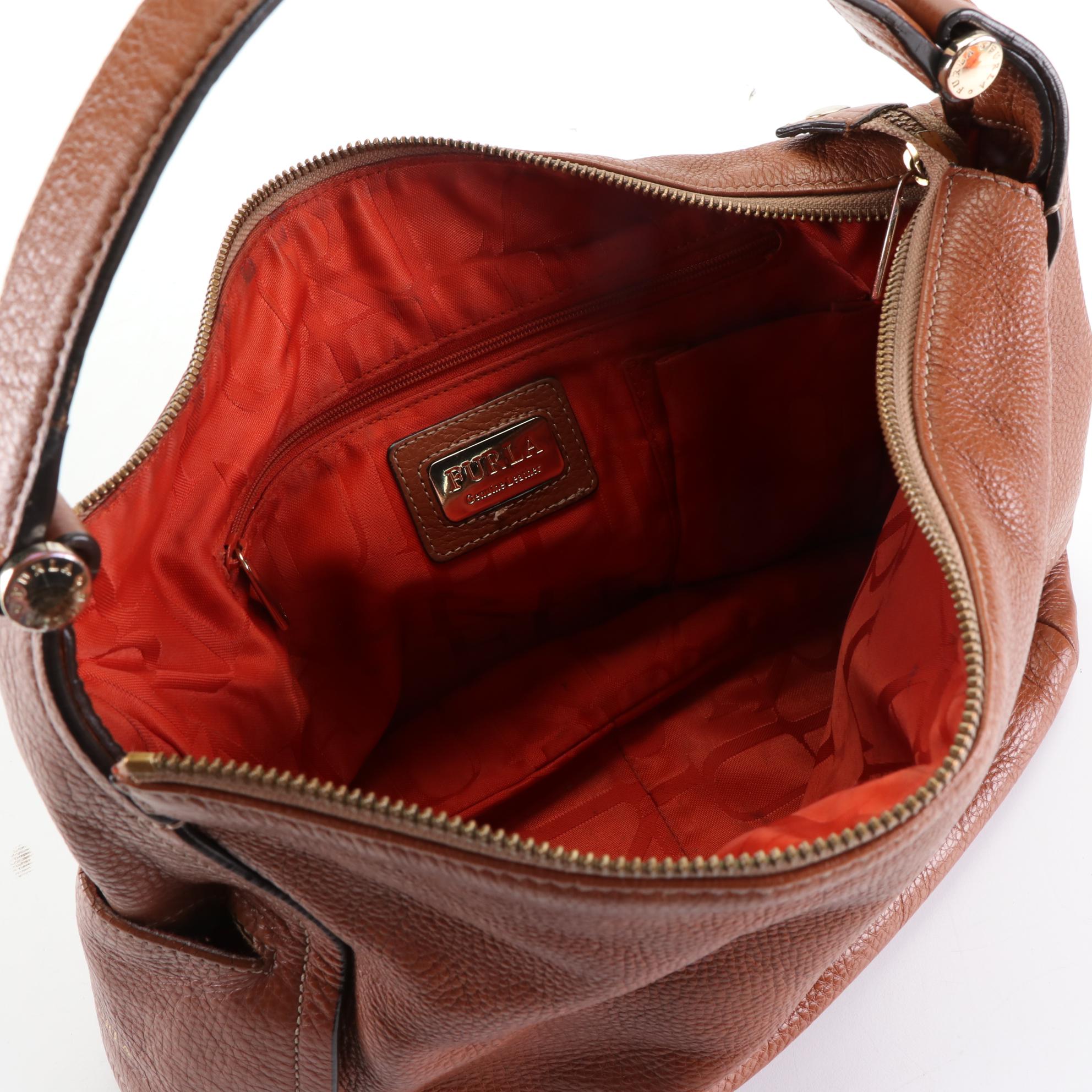 Furla Hobo Shoulder Bag in Brown Grain Leather EBTH