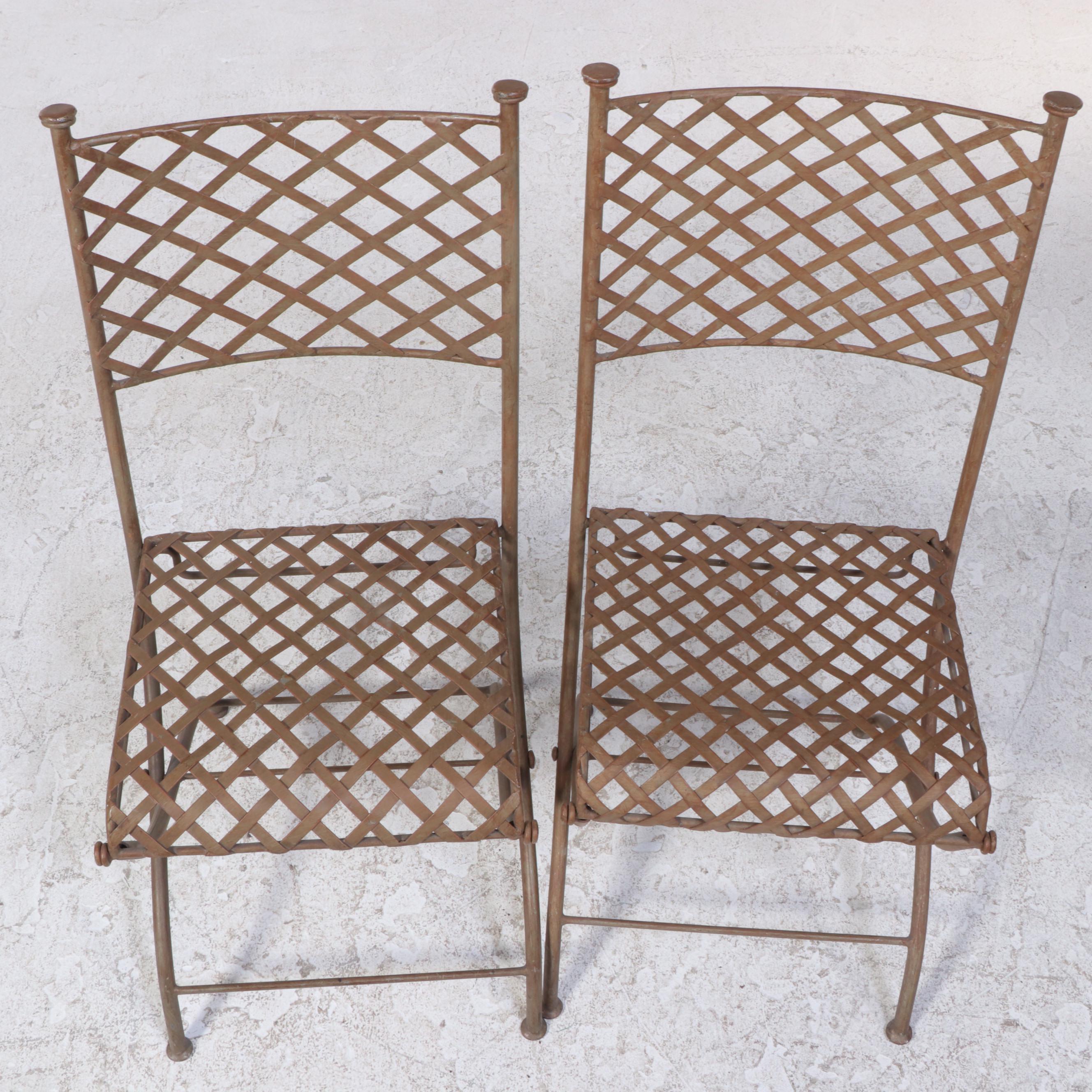 Metal Mesh Folding Patio Table and Two Chairs EBTH