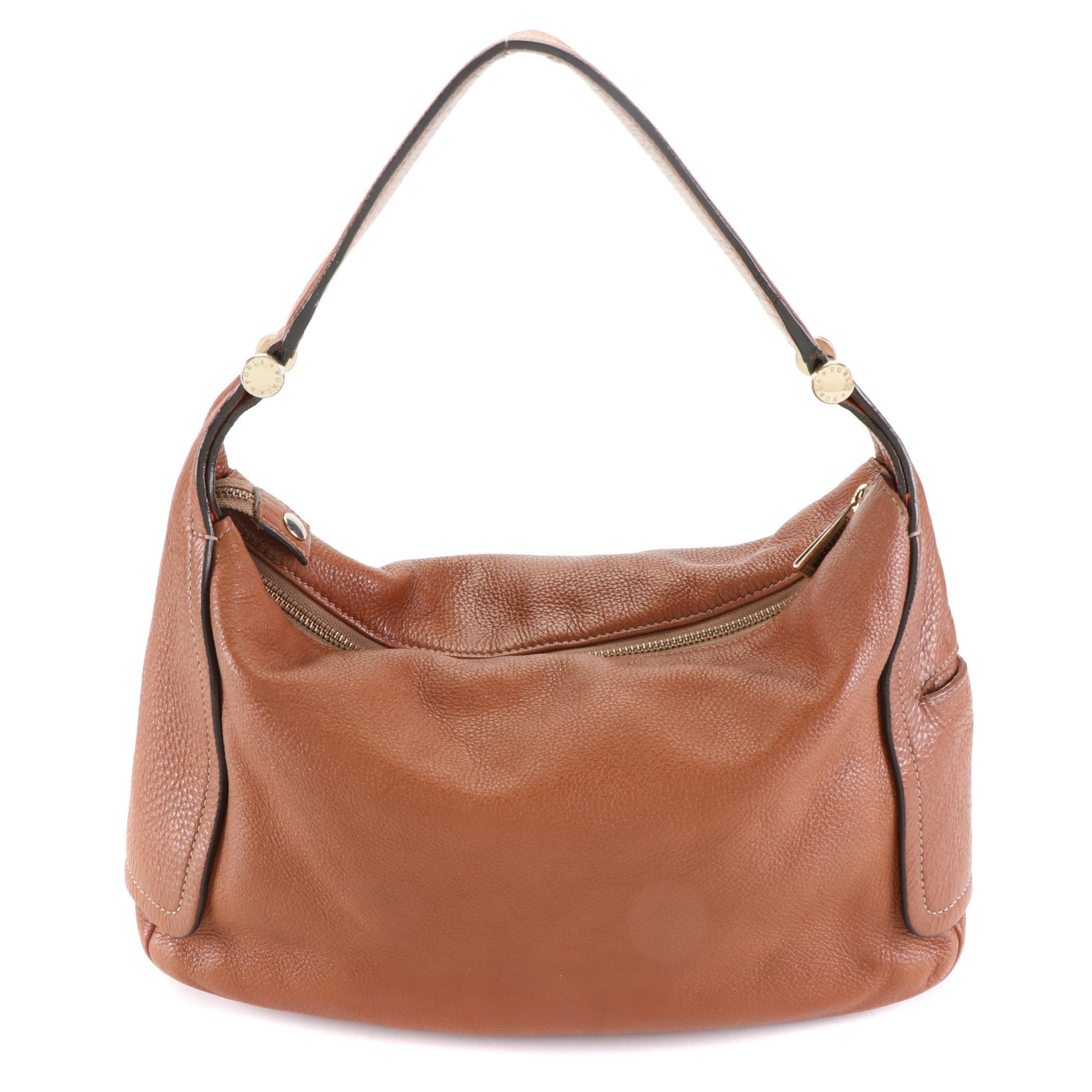 Furla Hobo Shoulder Bag in Brown Grain Leather EBTH