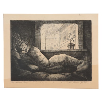 Dan Burne Jones Etching of Reclining Figure "The Outward Room"