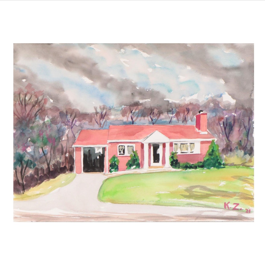 Kathleen Zimbicki Street View Watercolor Painting, 2021