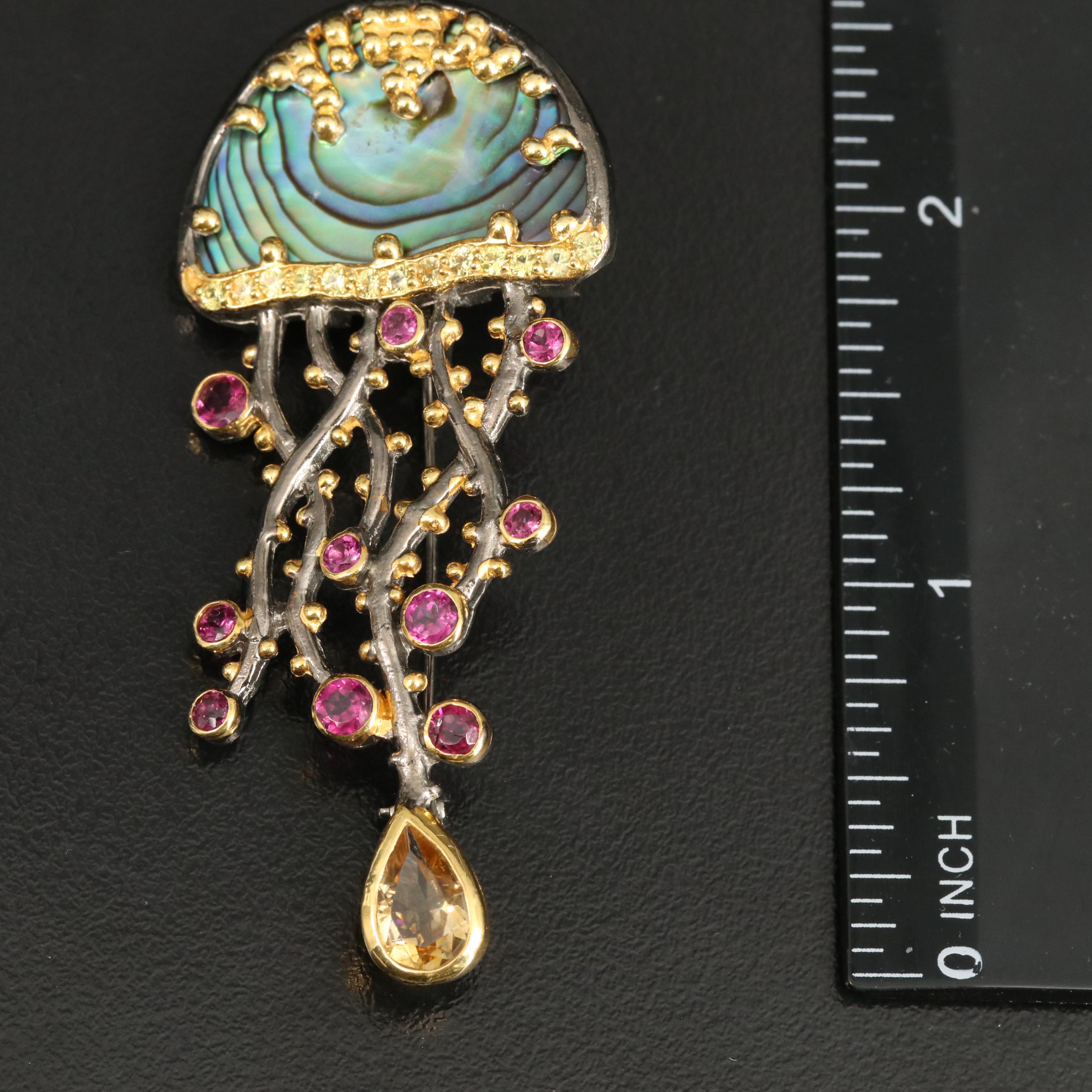 Sterling Abalone and Gemstone Jellyfish Converter Brooch EBTH