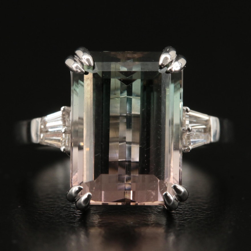 18K 6.96 CT Bi-Color Tourmaline and Diamond Ring