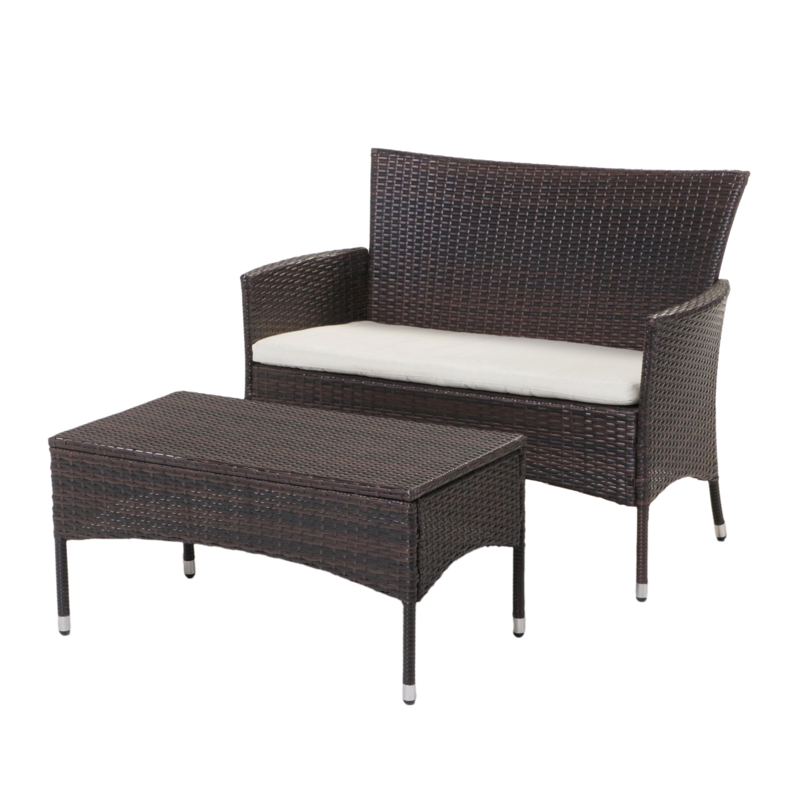 Synthetic Wicker Settee and Coffee Table EBTH
