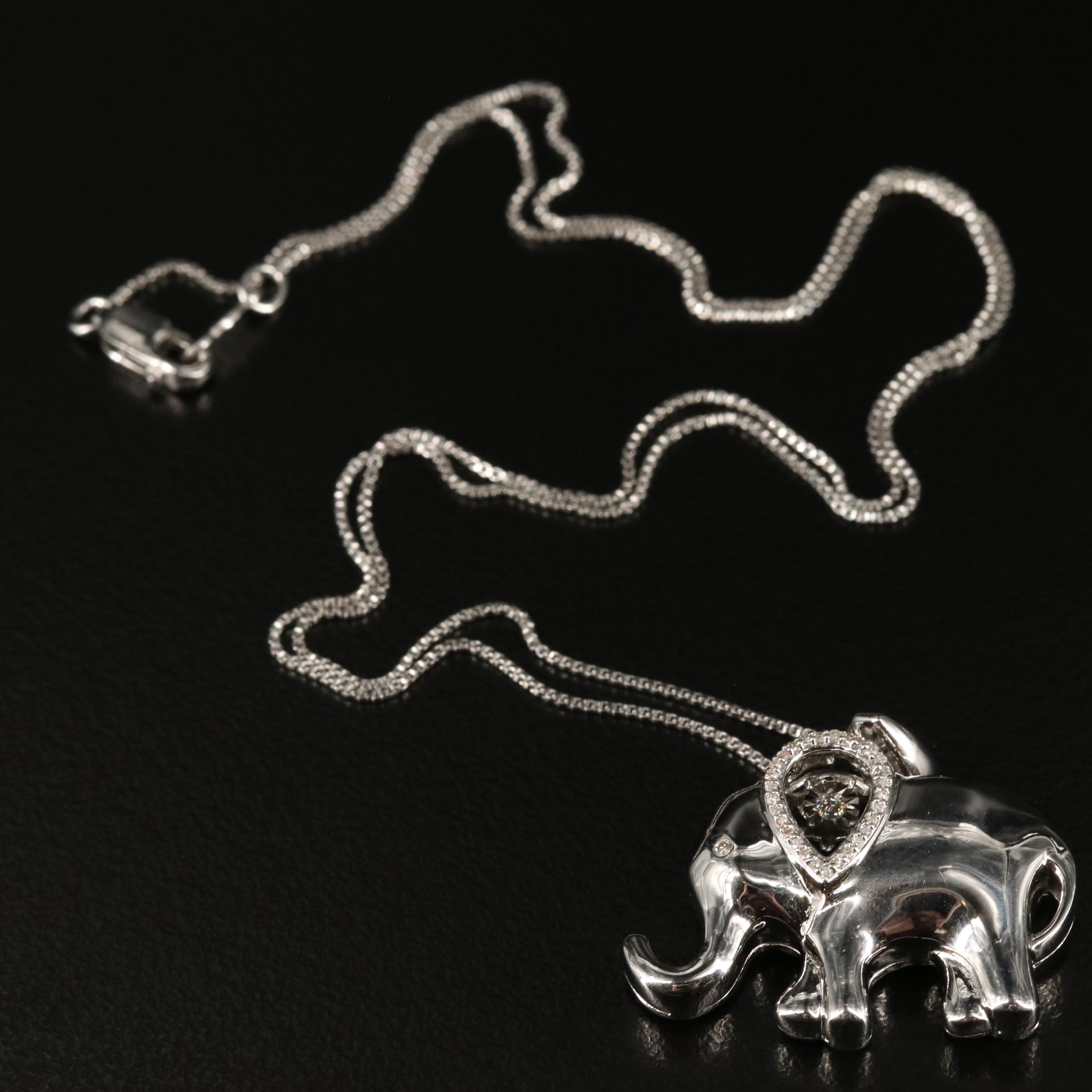 Sterling Diamond Elephant Pendant Necklace EBTH
