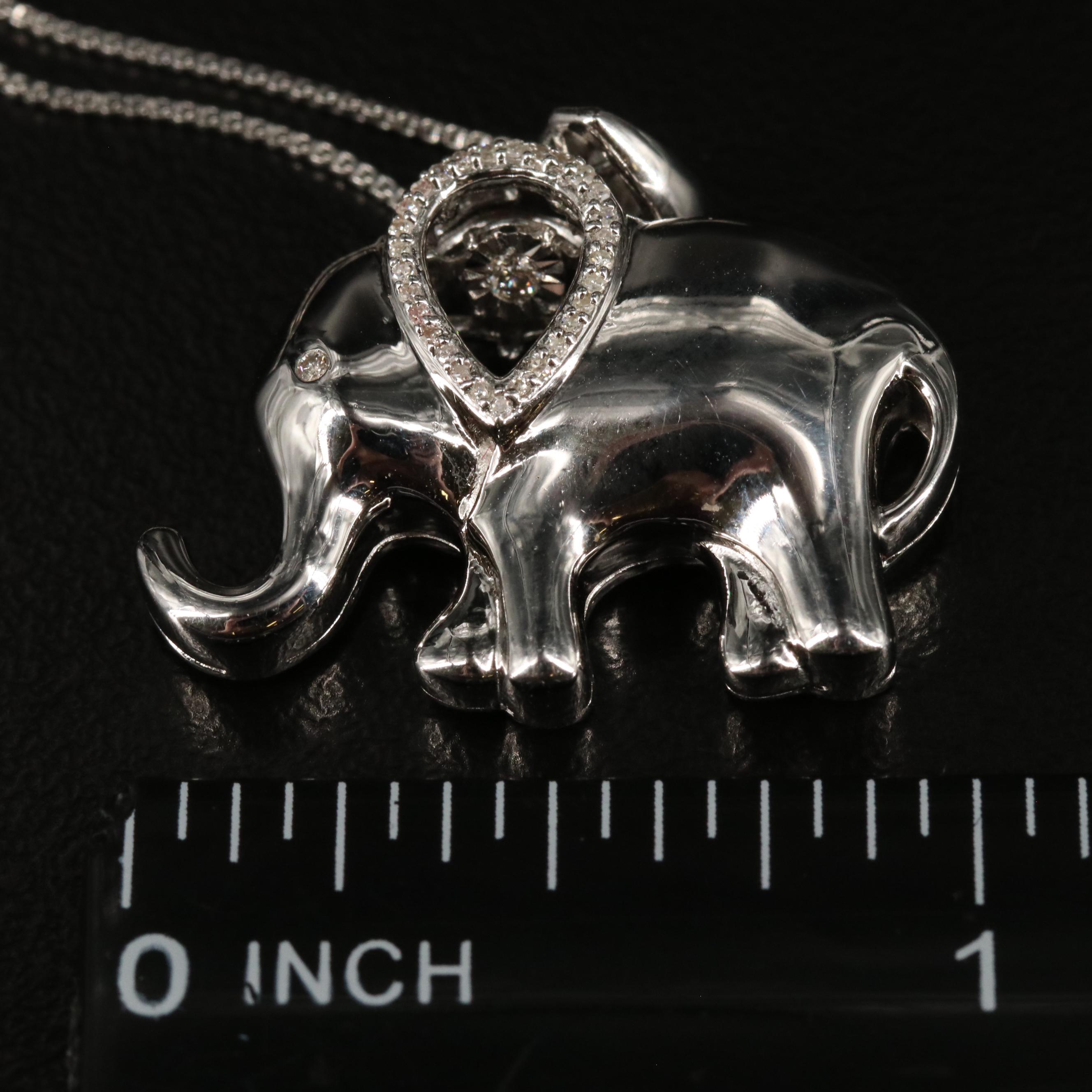 Sterling Diamond Elephant Pendant Necklace EBTH