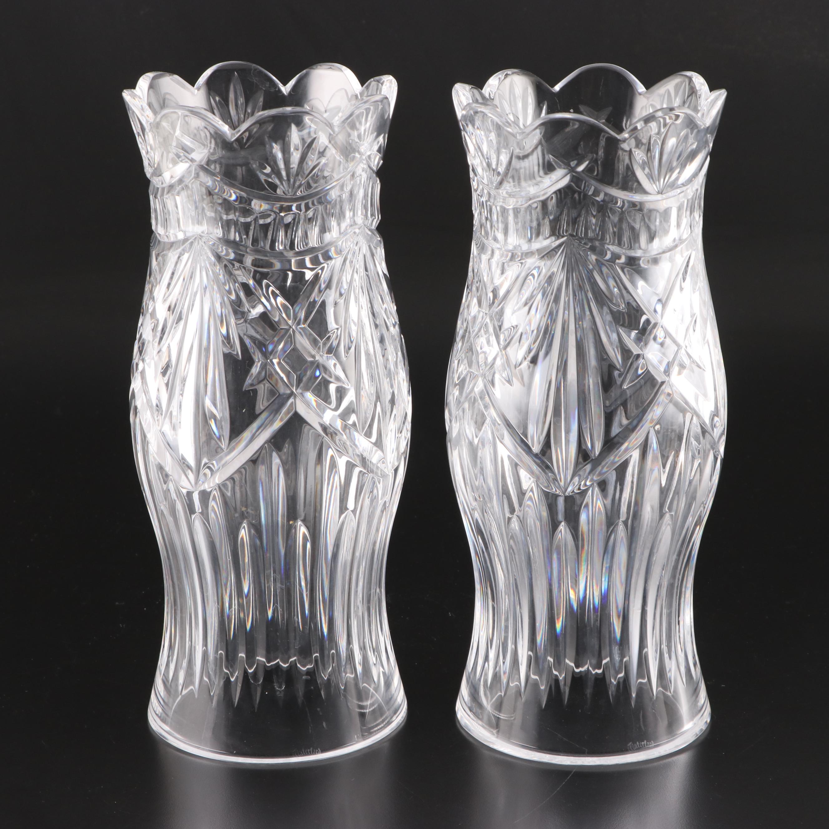 Brass and Leaded Crystal Hurricane Candle Holders with Gold Decorated