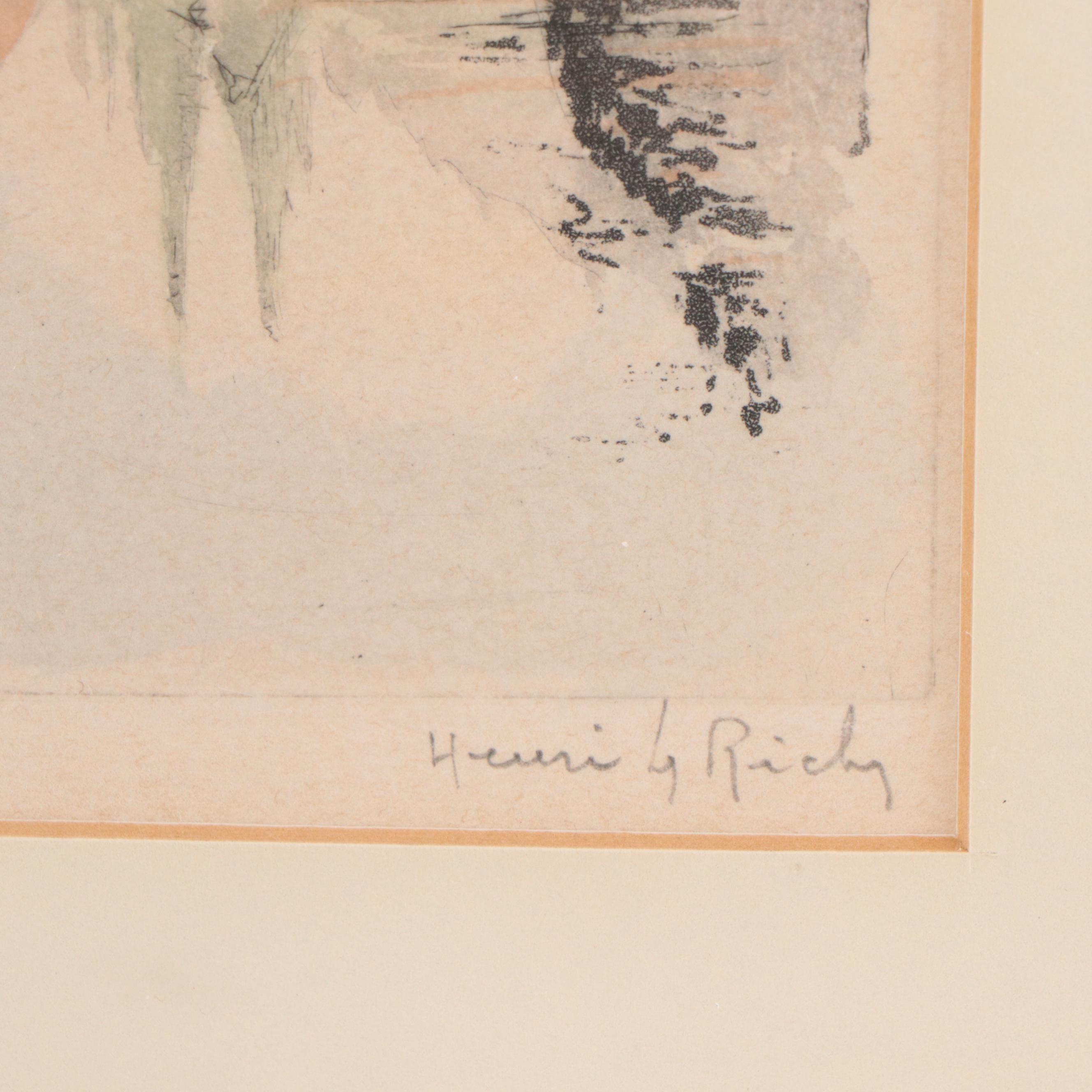 Henri Le Riche Etching With Aquatint of Paris Scene | EBTH