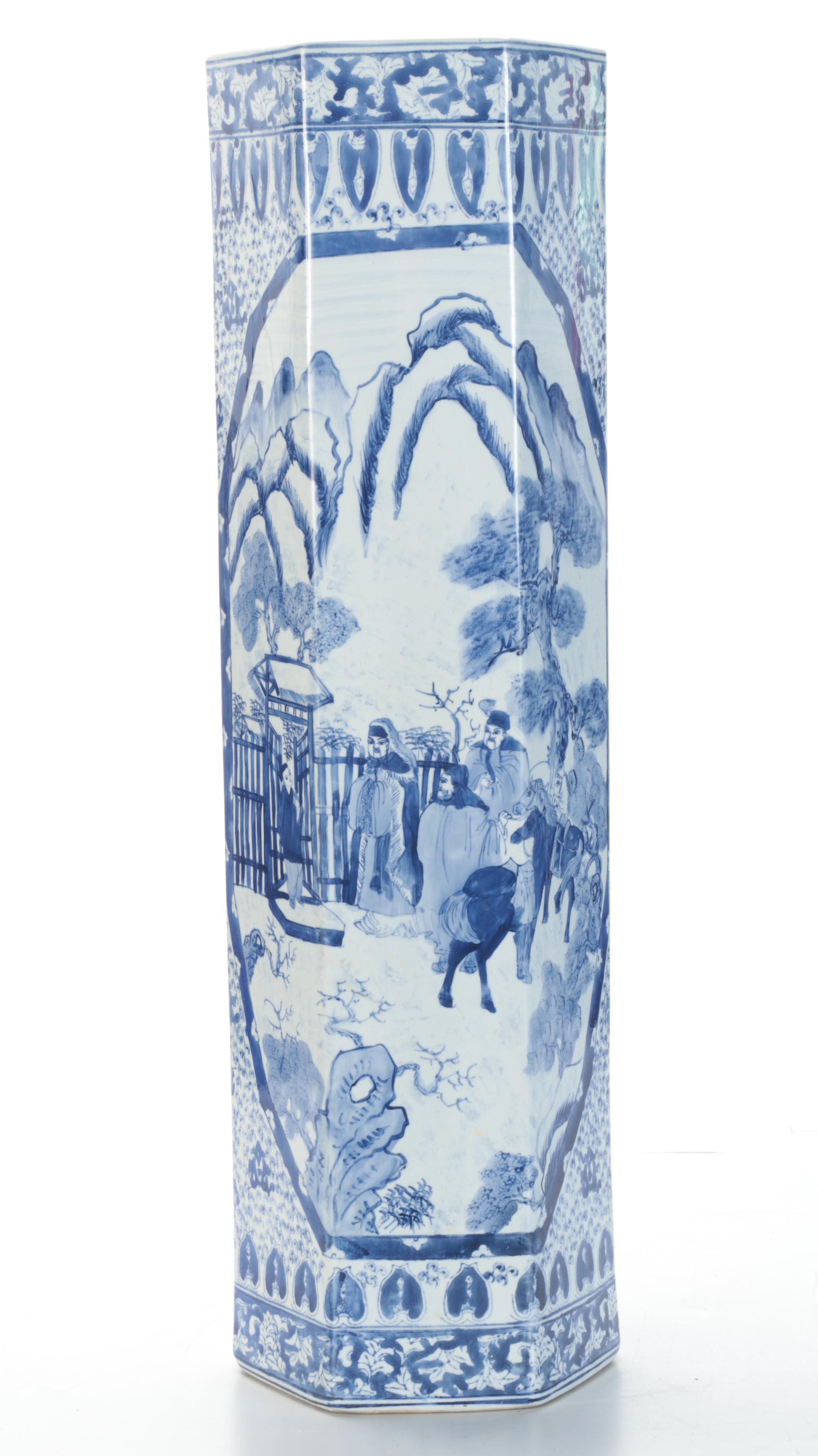 Chinese Blue and White Porcelain Umbrella Stand EBTH