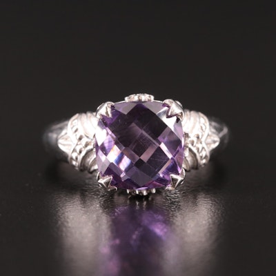 Sterling Amethyst Solitaire Ring with Textured Accents