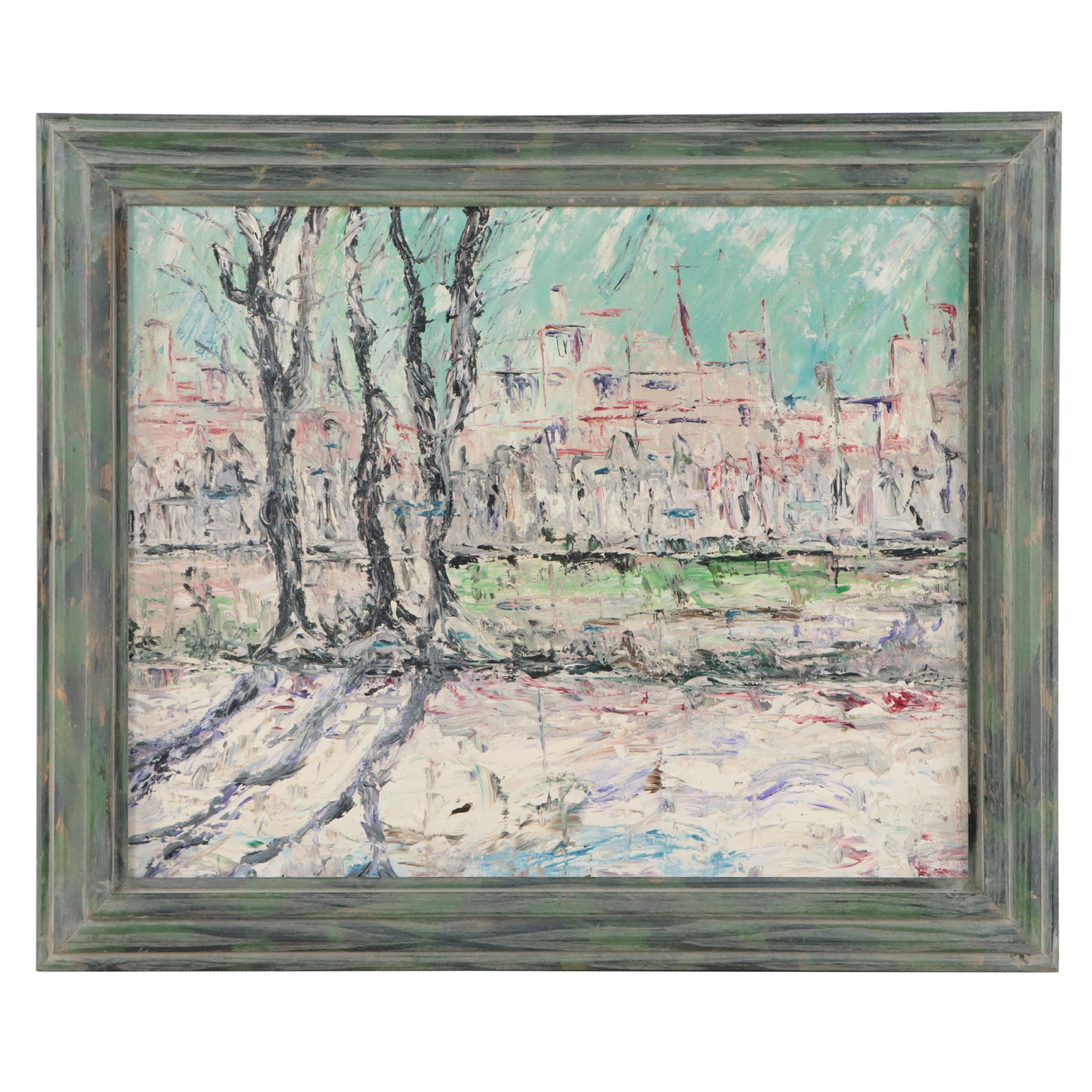 Abstract Landscape Impasto Oil Painting Mid 20th Century EBTH   File