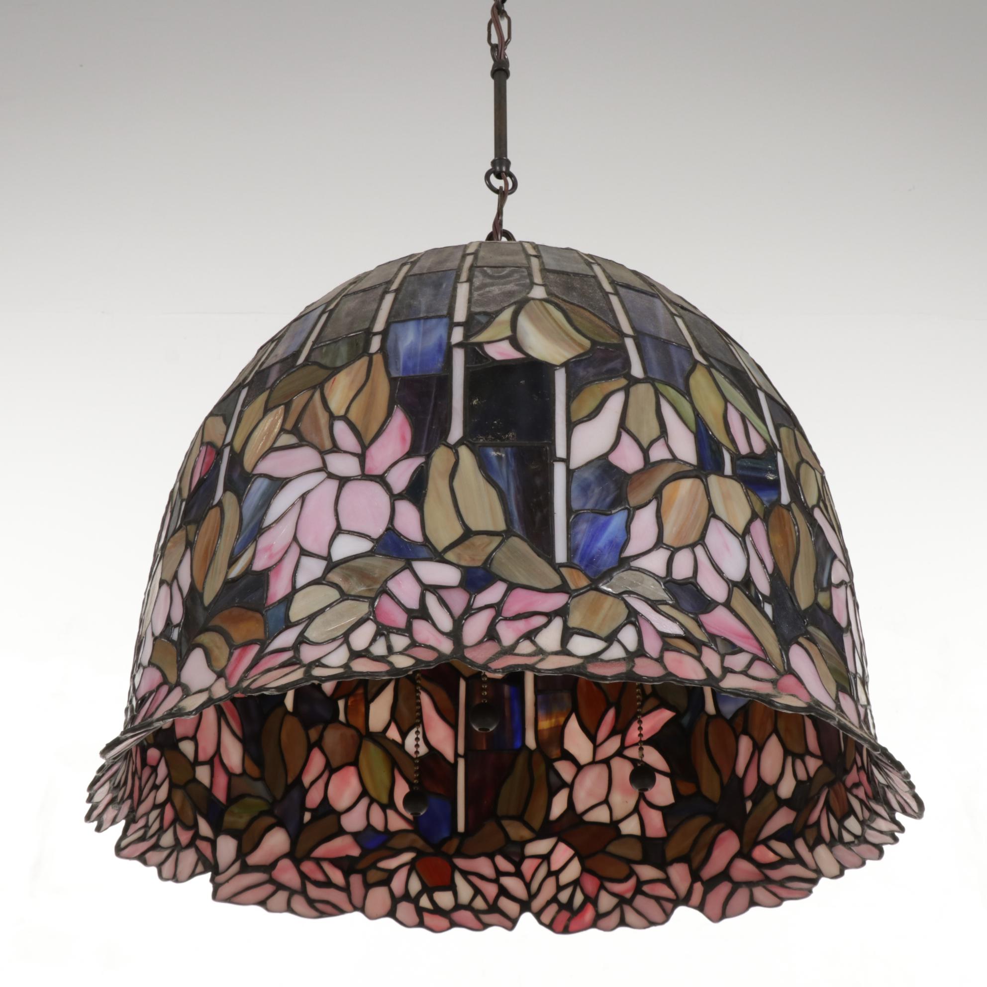 Slag Glass Tiffany Style Hanging Lotus Pendant Swag Light EBTH