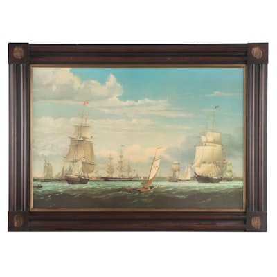 Offset Lithograph of Naval Scene After Fitz Henry Lane "Boston Harbor"