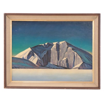 Albert Baugild Ice Mountain Landscape Oil Painting After Rockwell Kent, 1957
