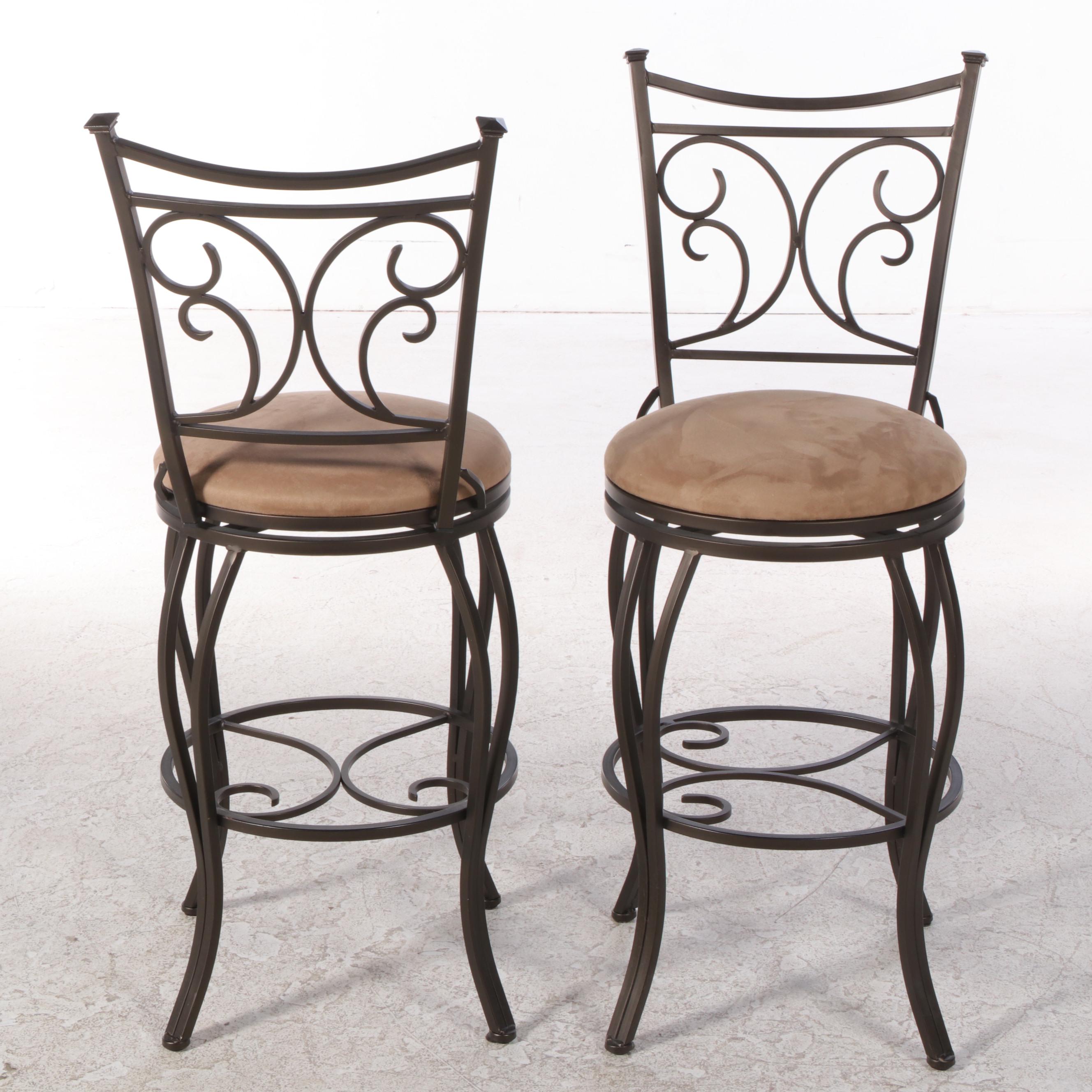 Pair of Cheyenne Home Furnishings "Grayson" Patinated Metal Swivel Bar Stools EBTH
