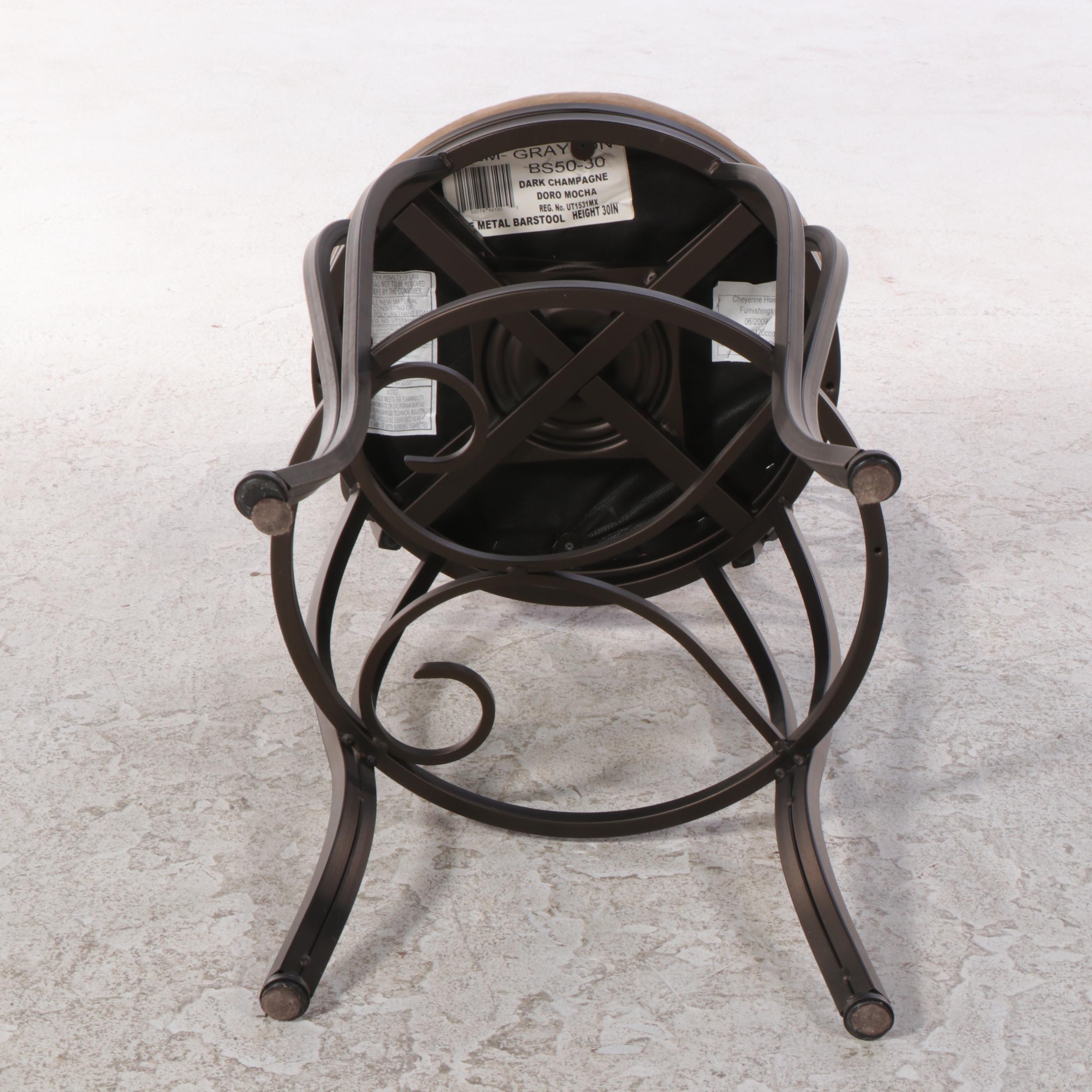 Pair of Cheyenne Home Furnishings "Grayson" Patinated Metal Swivel Bar Stools EBTH