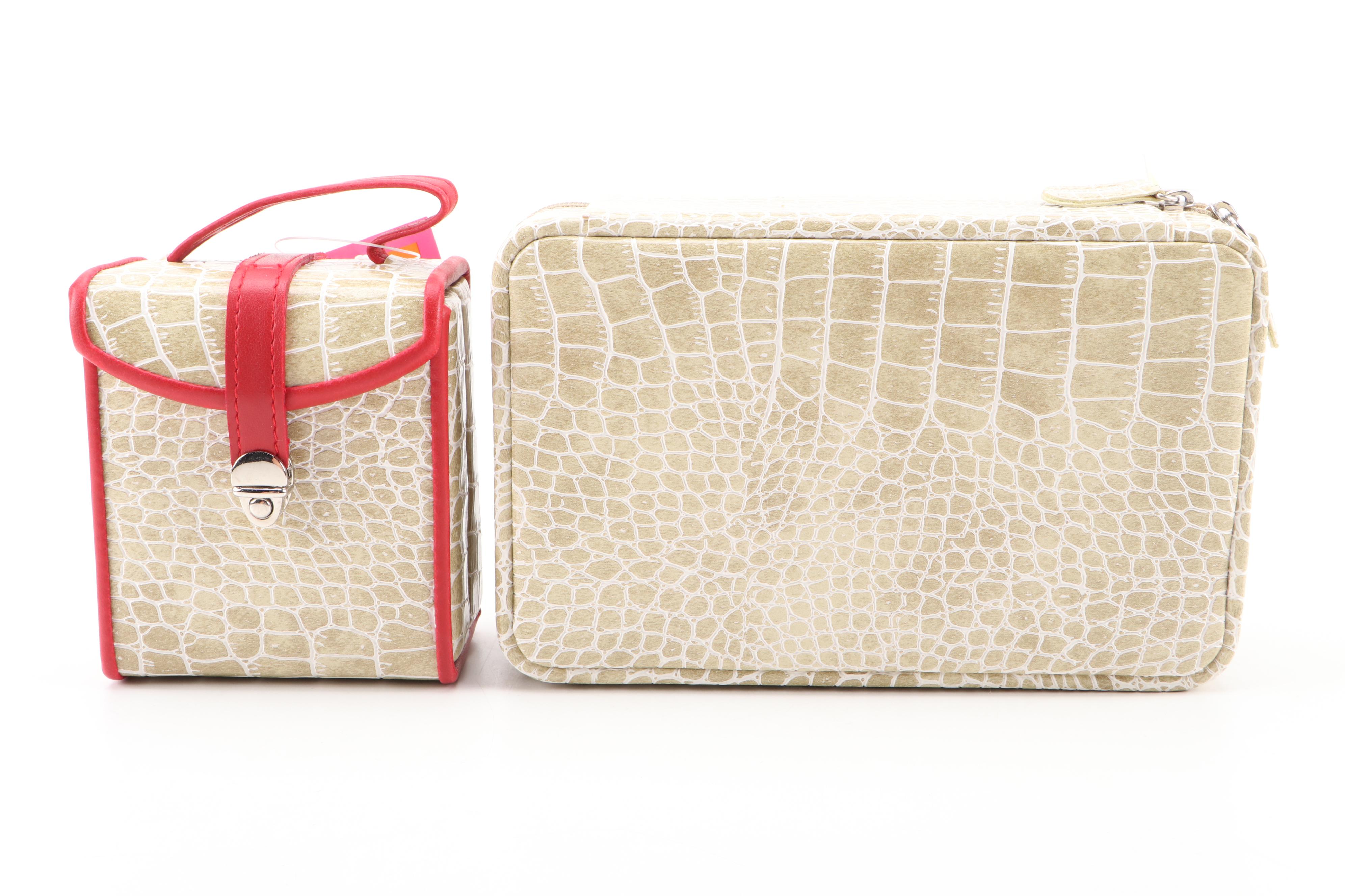 Tan Reptilian Embossed Bonded Leather Travel Jewelry Boxes EBTH