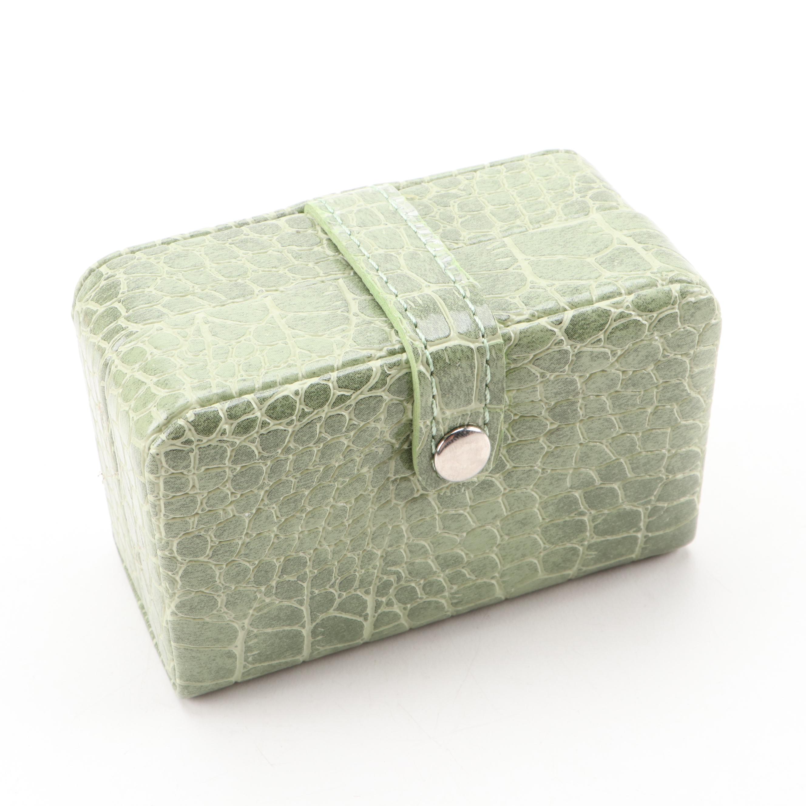 Green and Gold Bonded Leather Travel Jewelry Boxes EBTH
