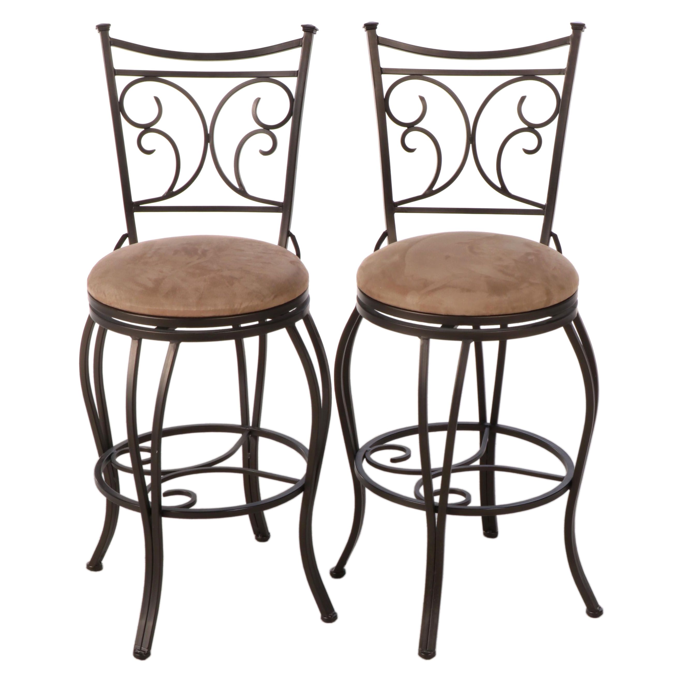 Pair of Cheyenne Home Furnishings "Grayson" Patinated Metal Swivel Bar Stools EBTH