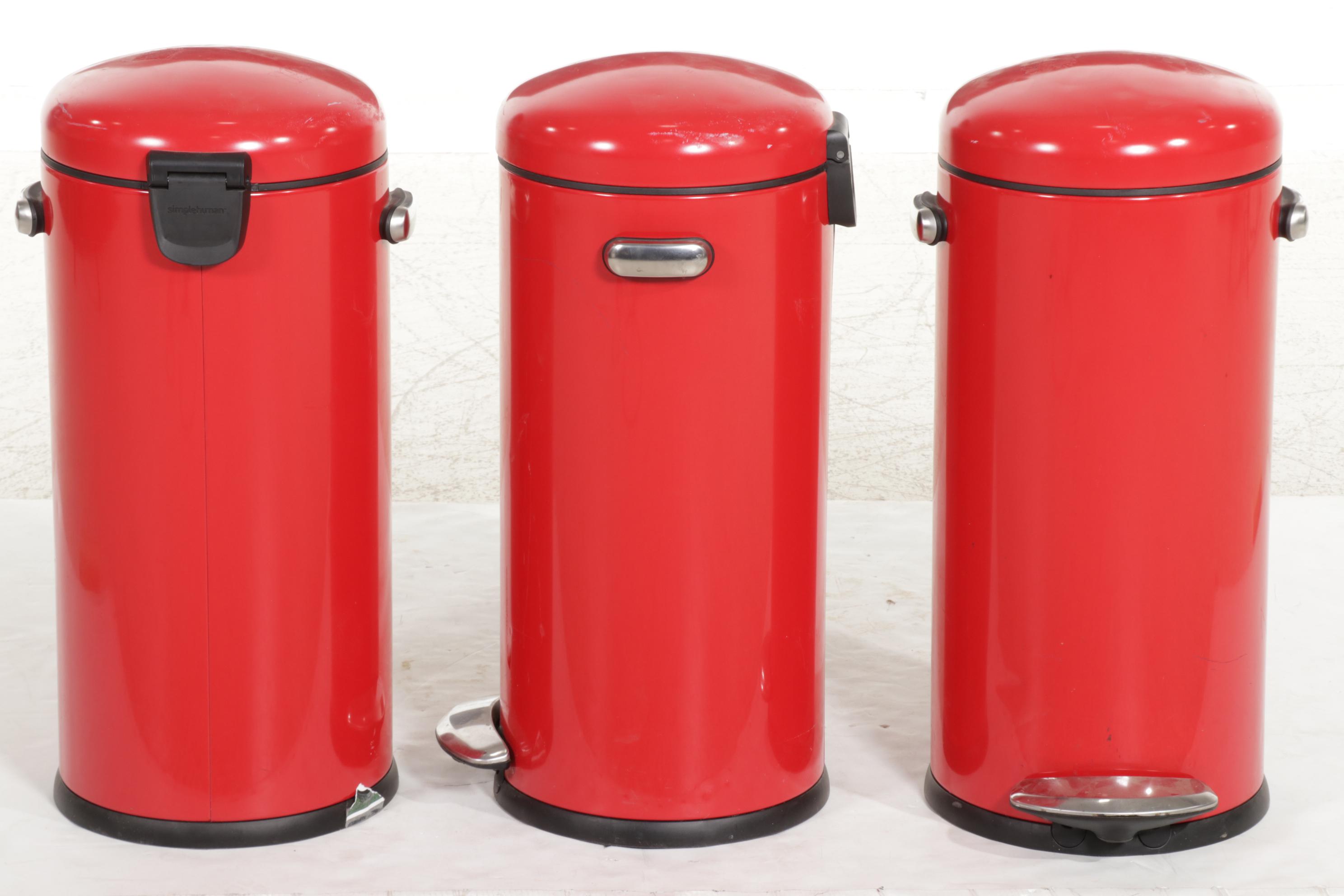 Three Simplehuman Red Metal Canister StepOn Trash Cans EBTH