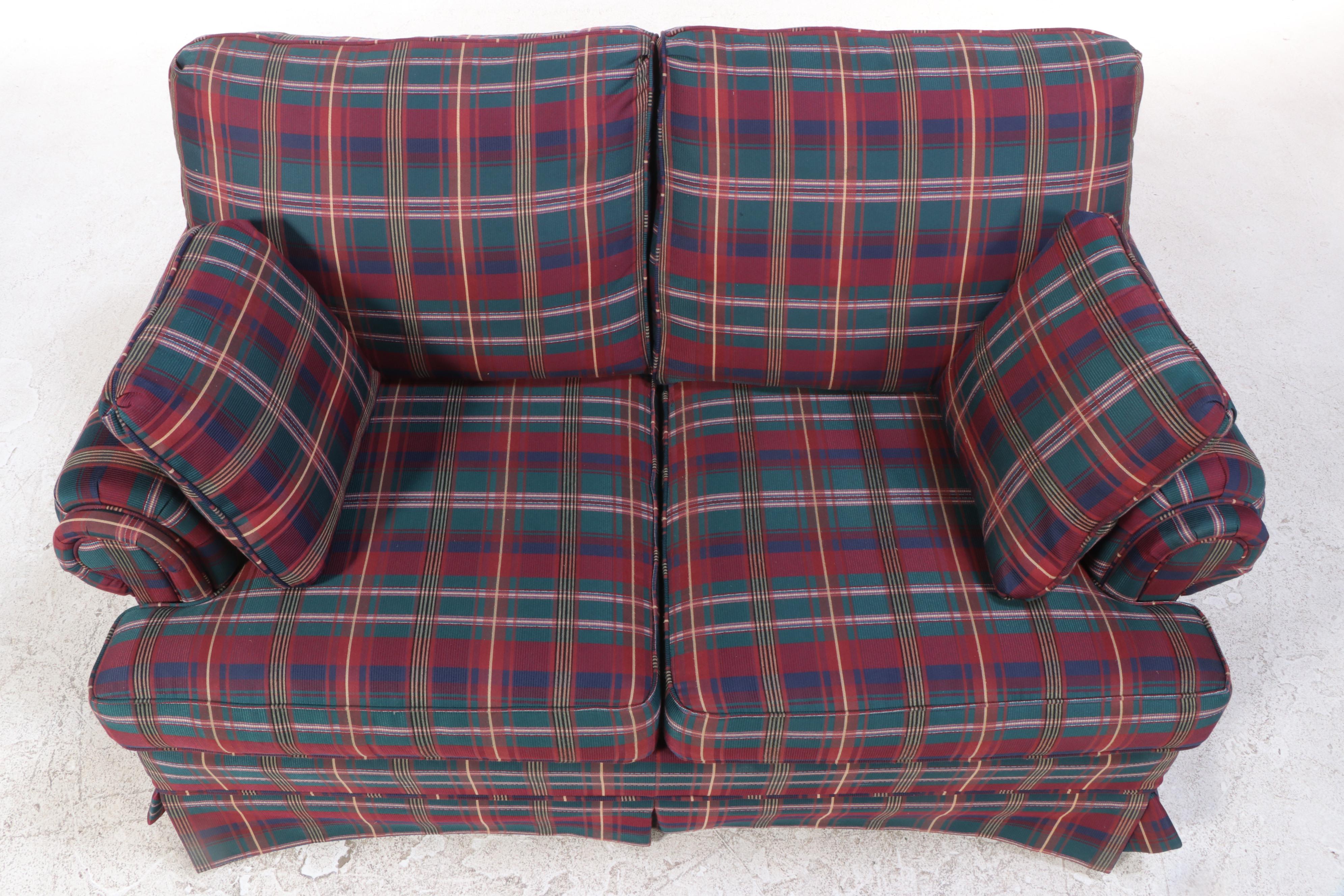 Broyhill Plaid RollArm Loveseat, Late 20th Century EBTH