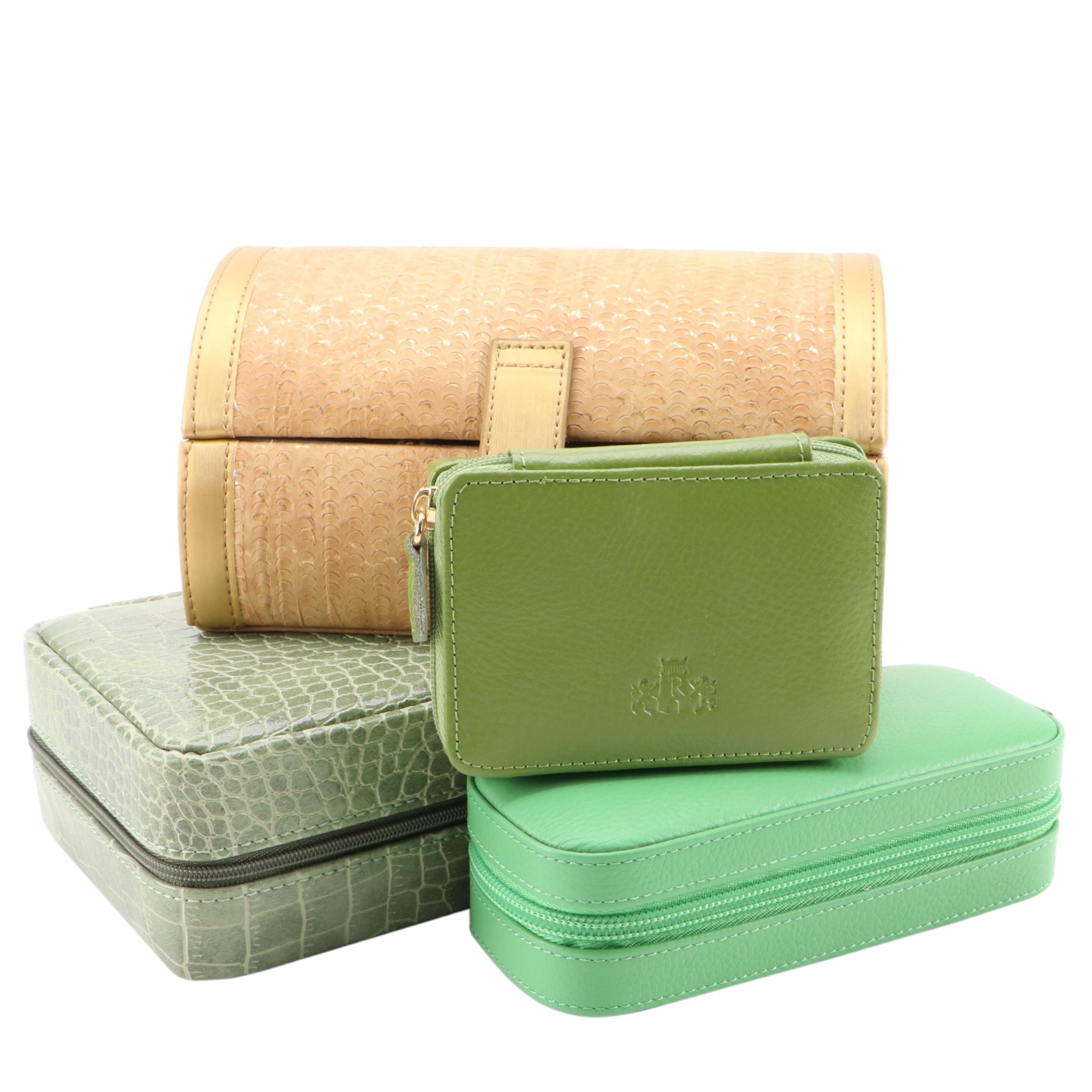 Green and Gold Bonded Leather Travel Jewelry Boxes EBTH