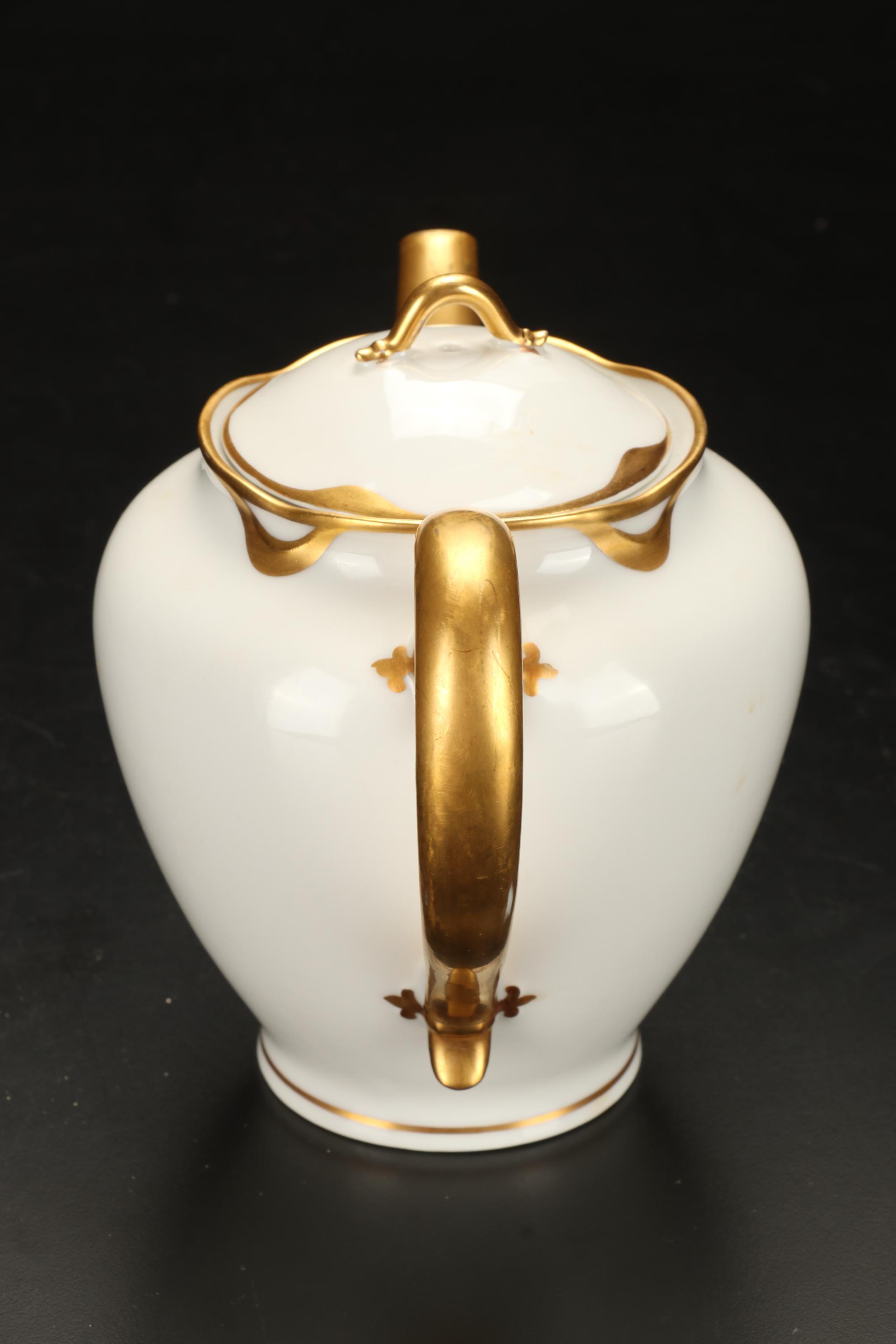 Haviland "Silver Anniversary" French Porcelain Teapot with Gilt Handle