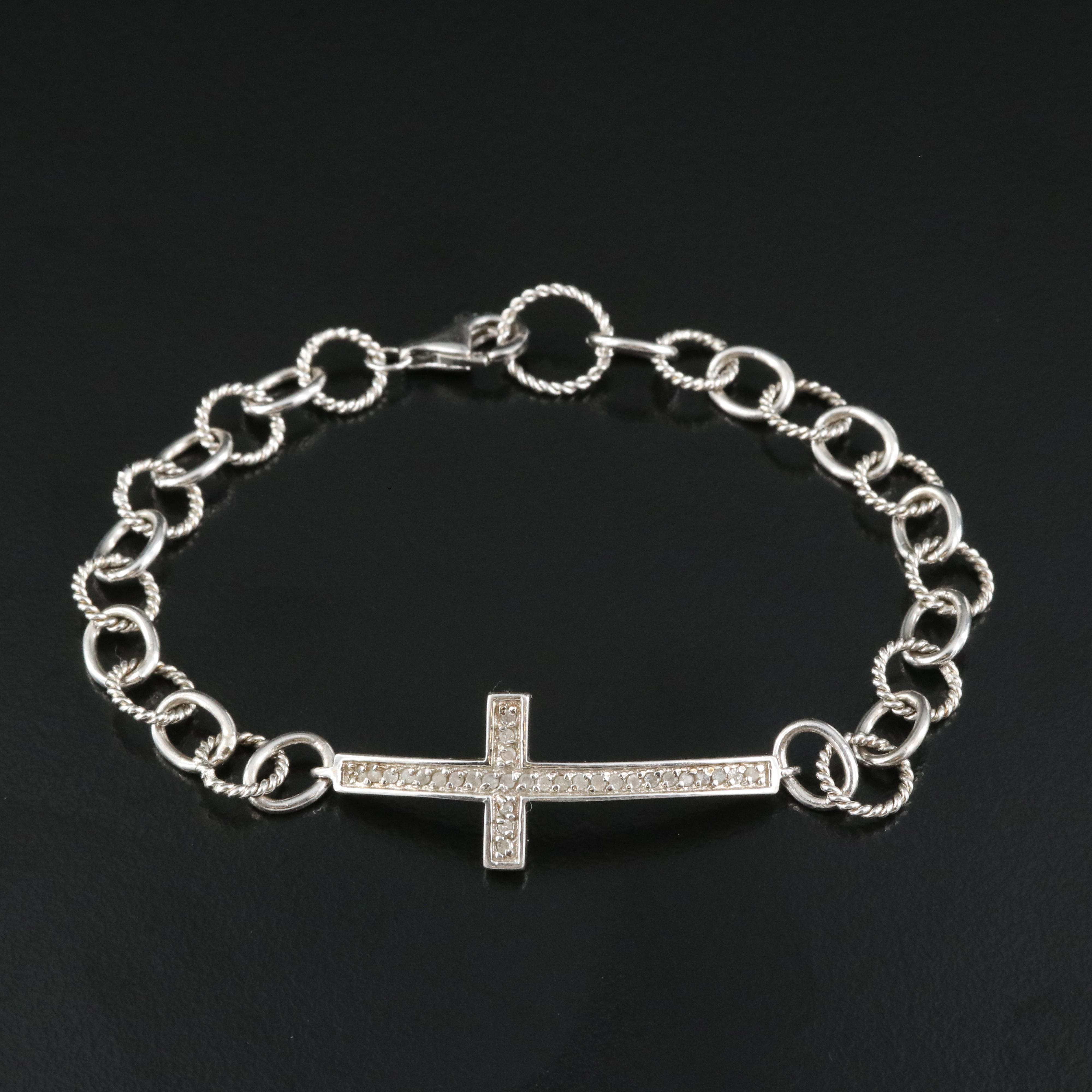 Sterling Diamond Cross Bracelet EBTH