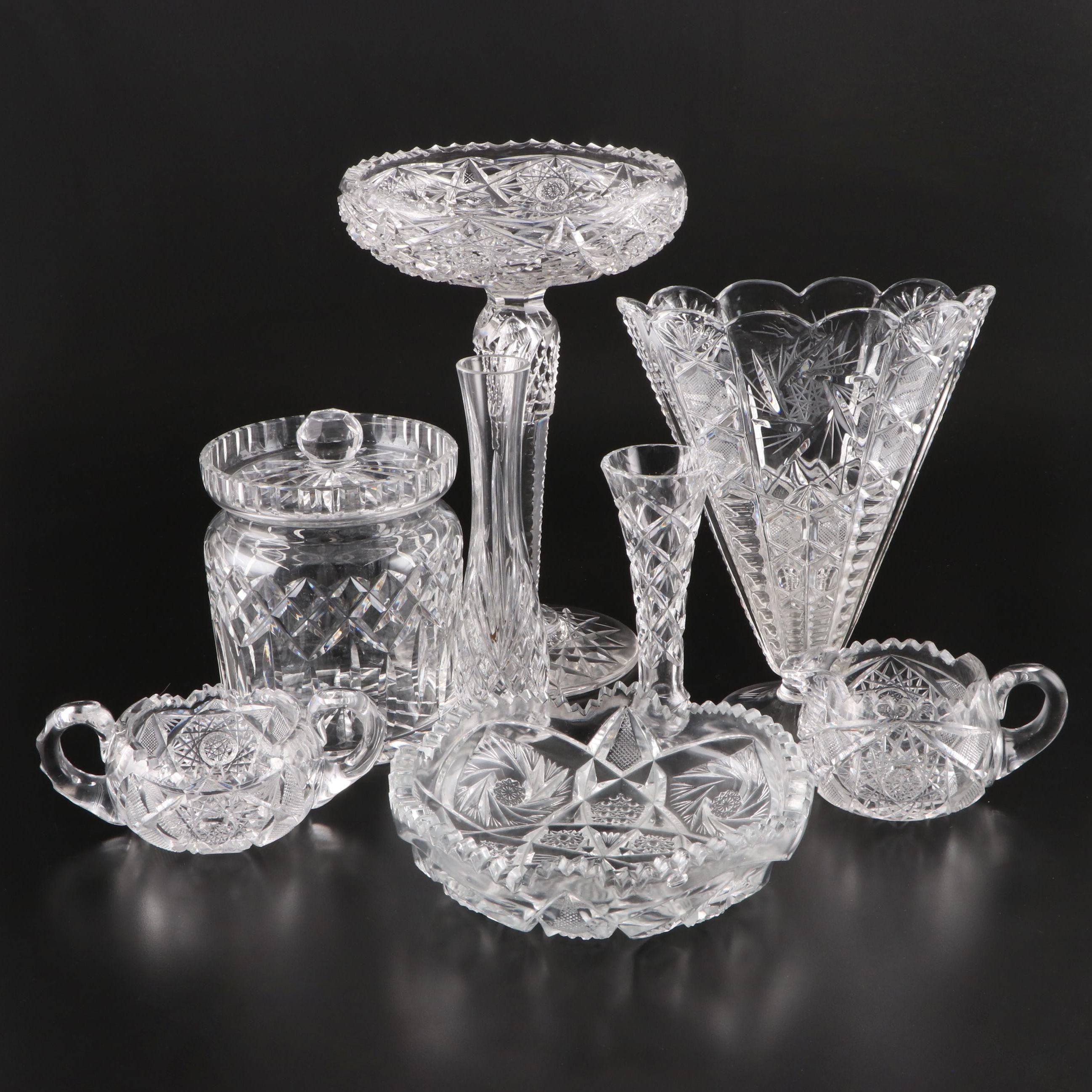 American Brilliant Style Cut Glass Compote with Cut Glass and Crystal