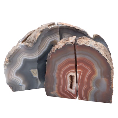 Cut and Polished Agate Geode Bookends