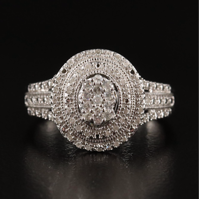 Sterling Diamond Cluster Double Halo Ring
