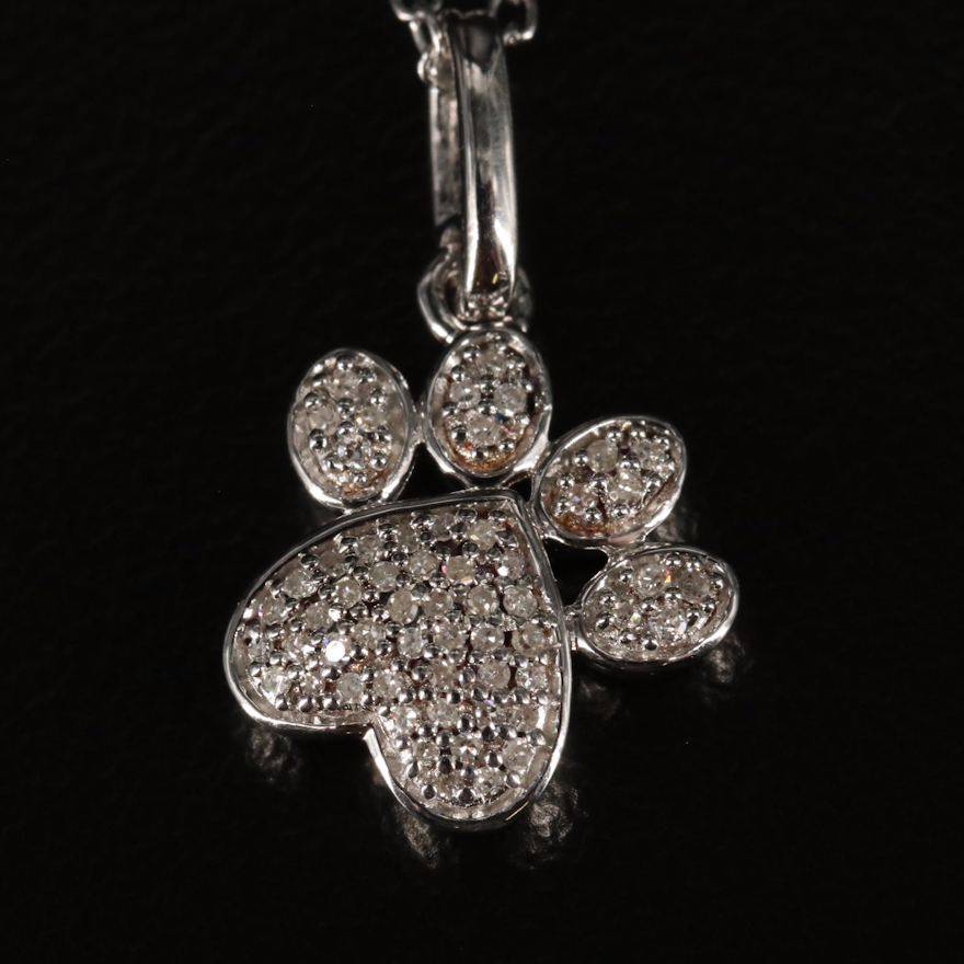 Sterling Pavé Diamond Paw Print Pendant Necklace
