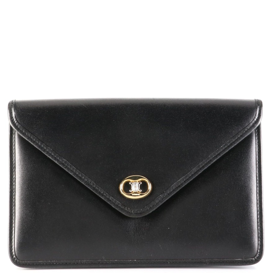 Celine Envelope Clutch in Smooth Black Leather