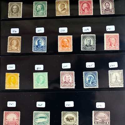 Thirty-Eight Different Mint Hinged U.S. Postage Stamps