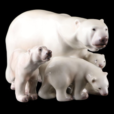 Dahl Jensen "Polar Bear with Cubs" and "Polar Bear" Porcelain Figurines