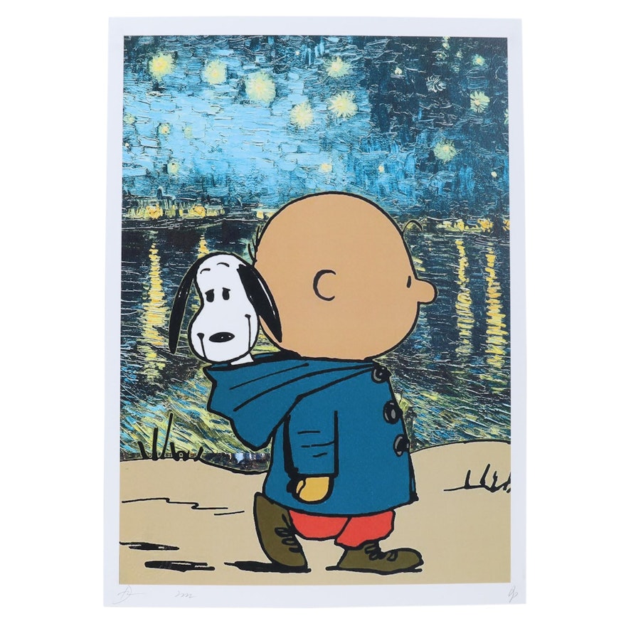 Death NYC Pop Art Graphic Print Charlie Brown and Snoopy with The Starry Night