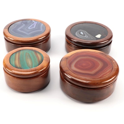 Brazilian Dyed Agate and Carved Wood Trinket Boxes