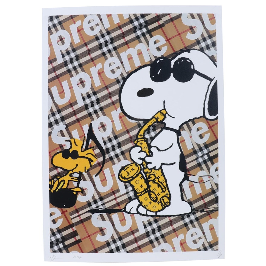 Death NYC Pop Art Graphic Print Snoopy and Woodstock with Burberry