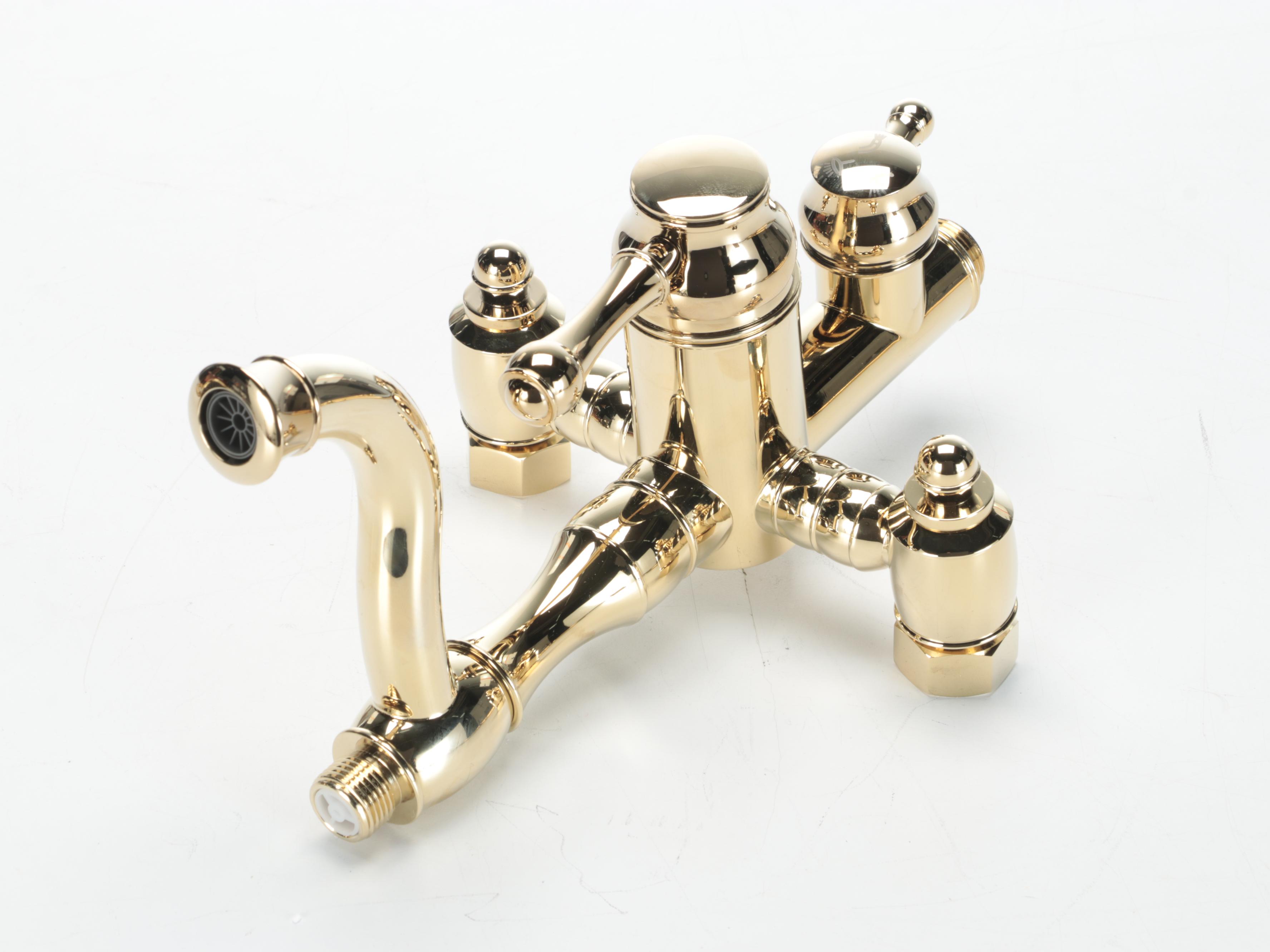 Polished Brass Finish Exposed Pipe Shower and Tub Faucet EBTH