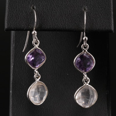 Sterling Amethyst and Rose Quartz Dangle Earrings