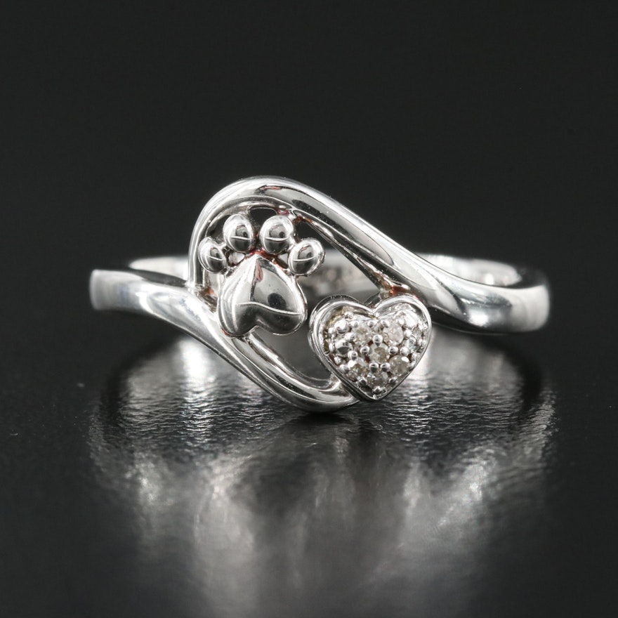 Sterling Silver Diamond Paw Print Ring