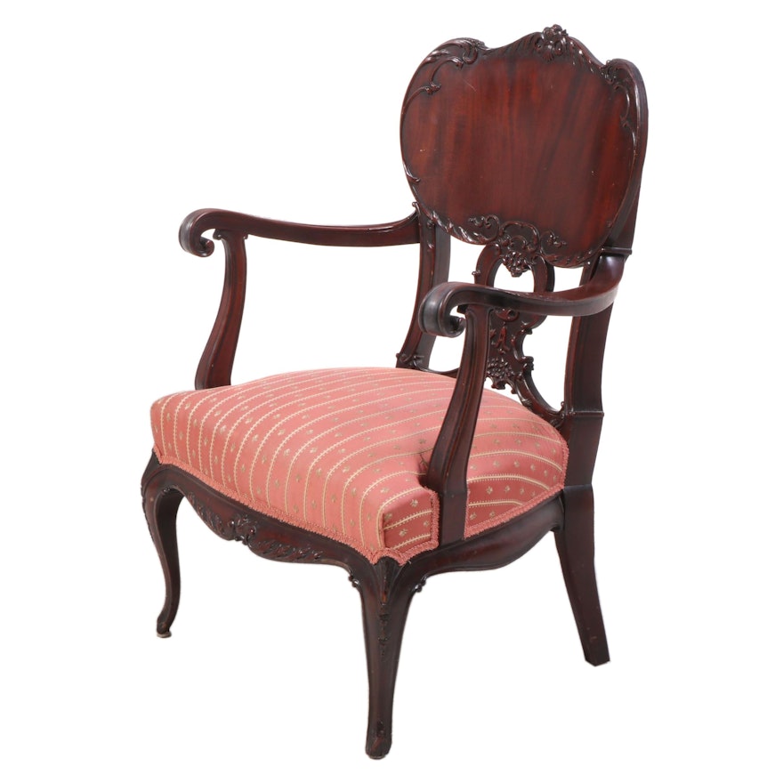Late Victorian Mahogany and Custom-Upholstered Armchair, circa 1900