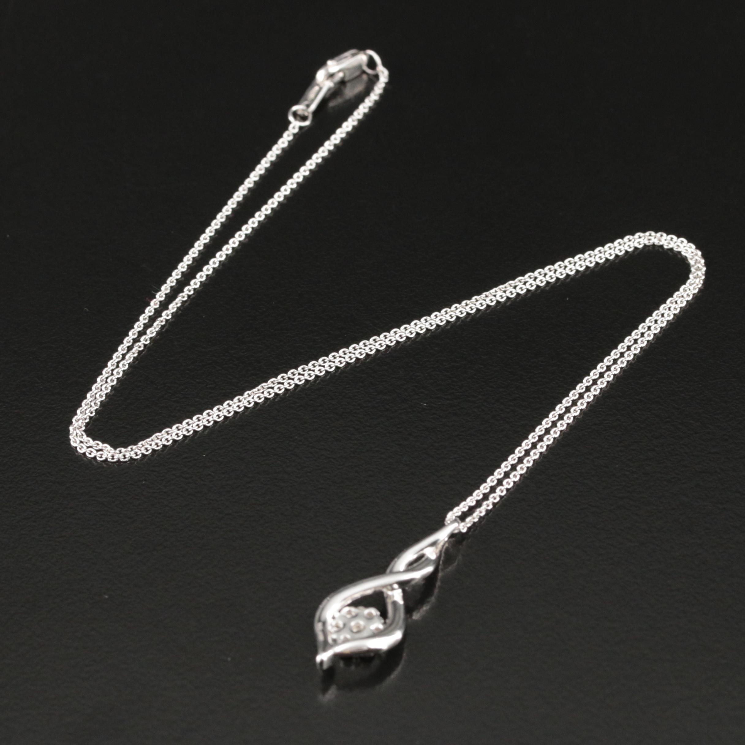 Sterling Diamond Twist Pendant Necklace EBTH
